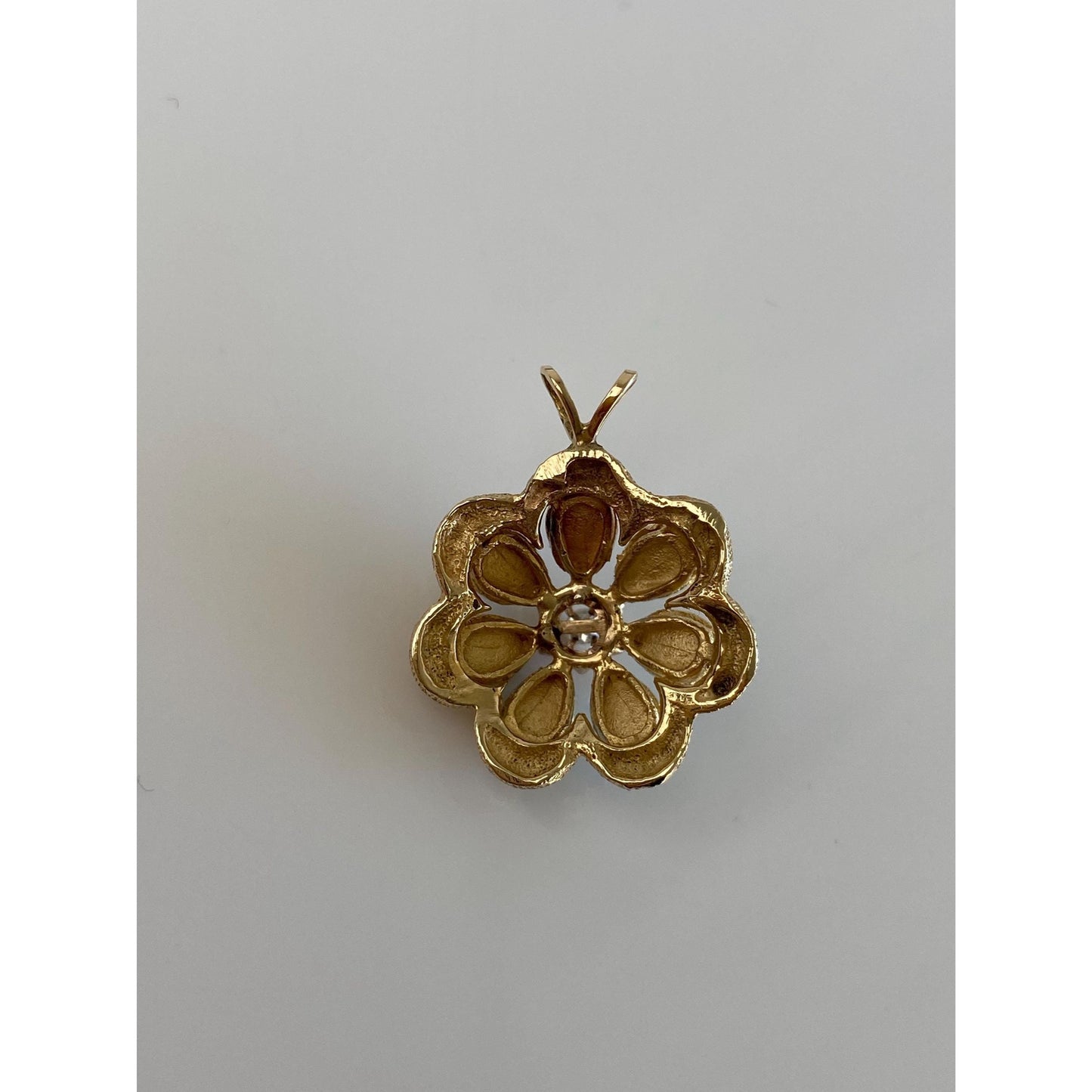 Solid 14k Yellow Gold Diamond Opal Triplet Flower Charm
