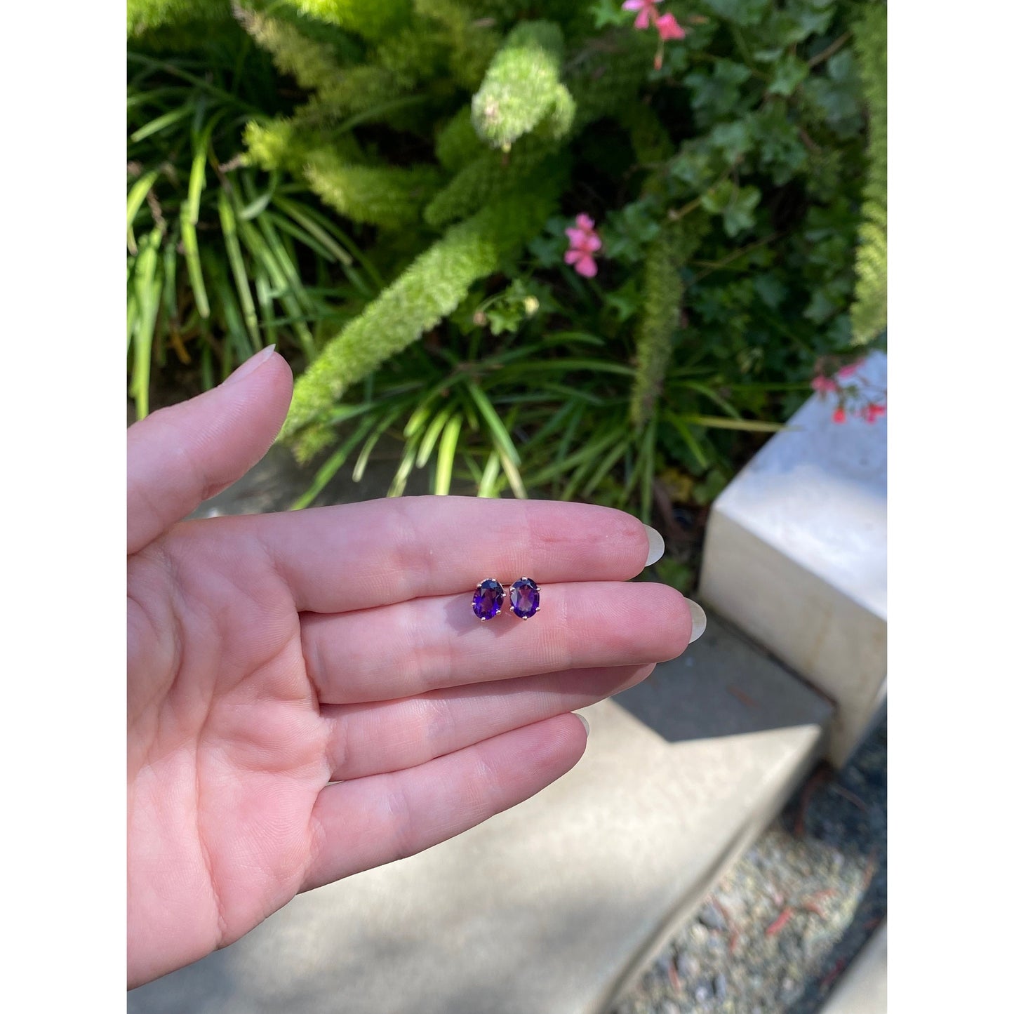 Vintage Solid 14k Yellow Gold Amethyst Stud Earrings