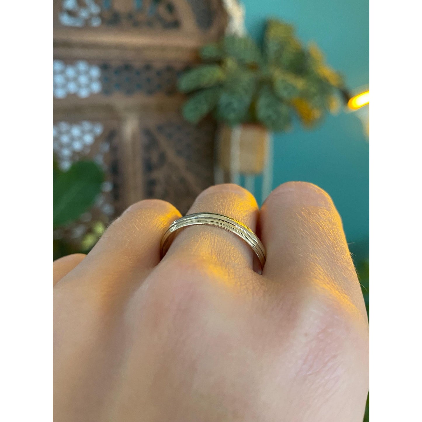 Vintage Solid 10k Yellow Gold Designed Miligrain Lined Ring Band - Size 11.75