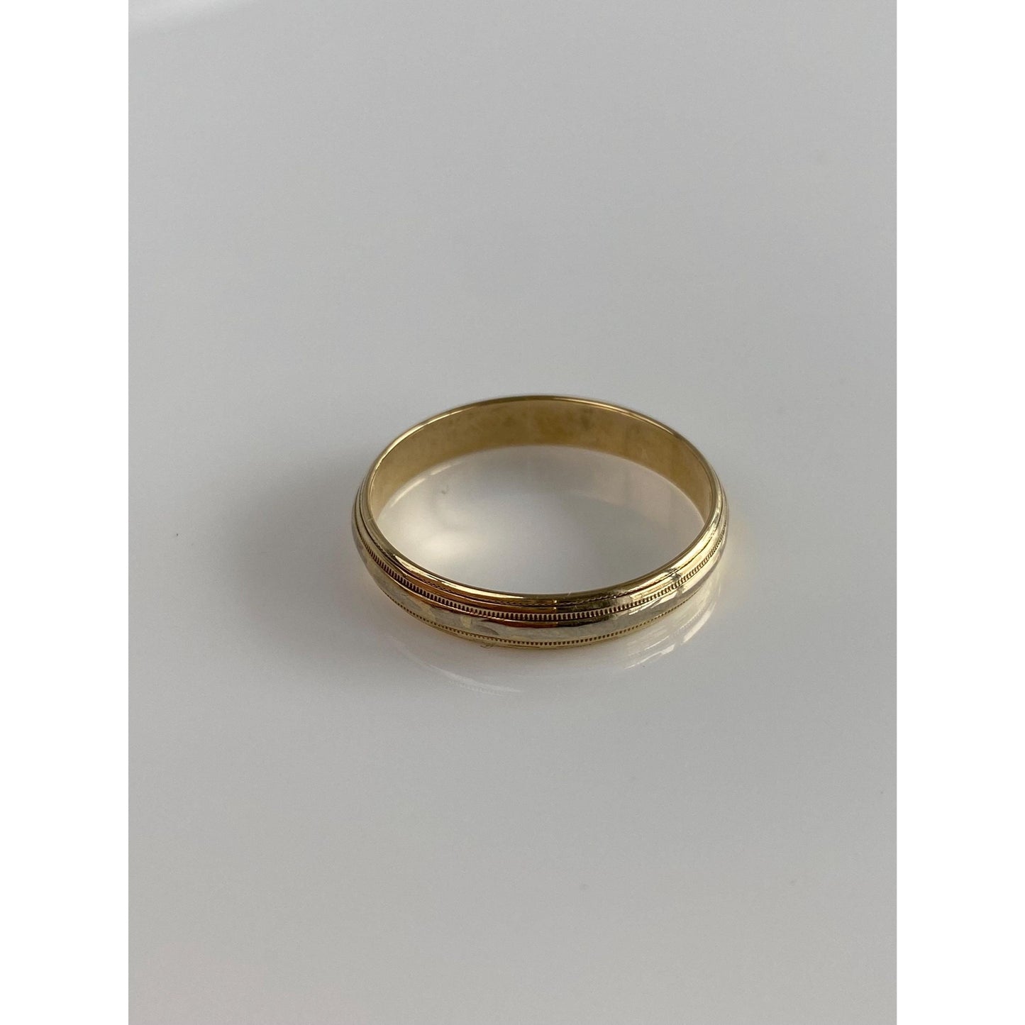 Vintage Solid 10k Yellow Gold Designed Miligrain Lined Ring Band - Size 11.75