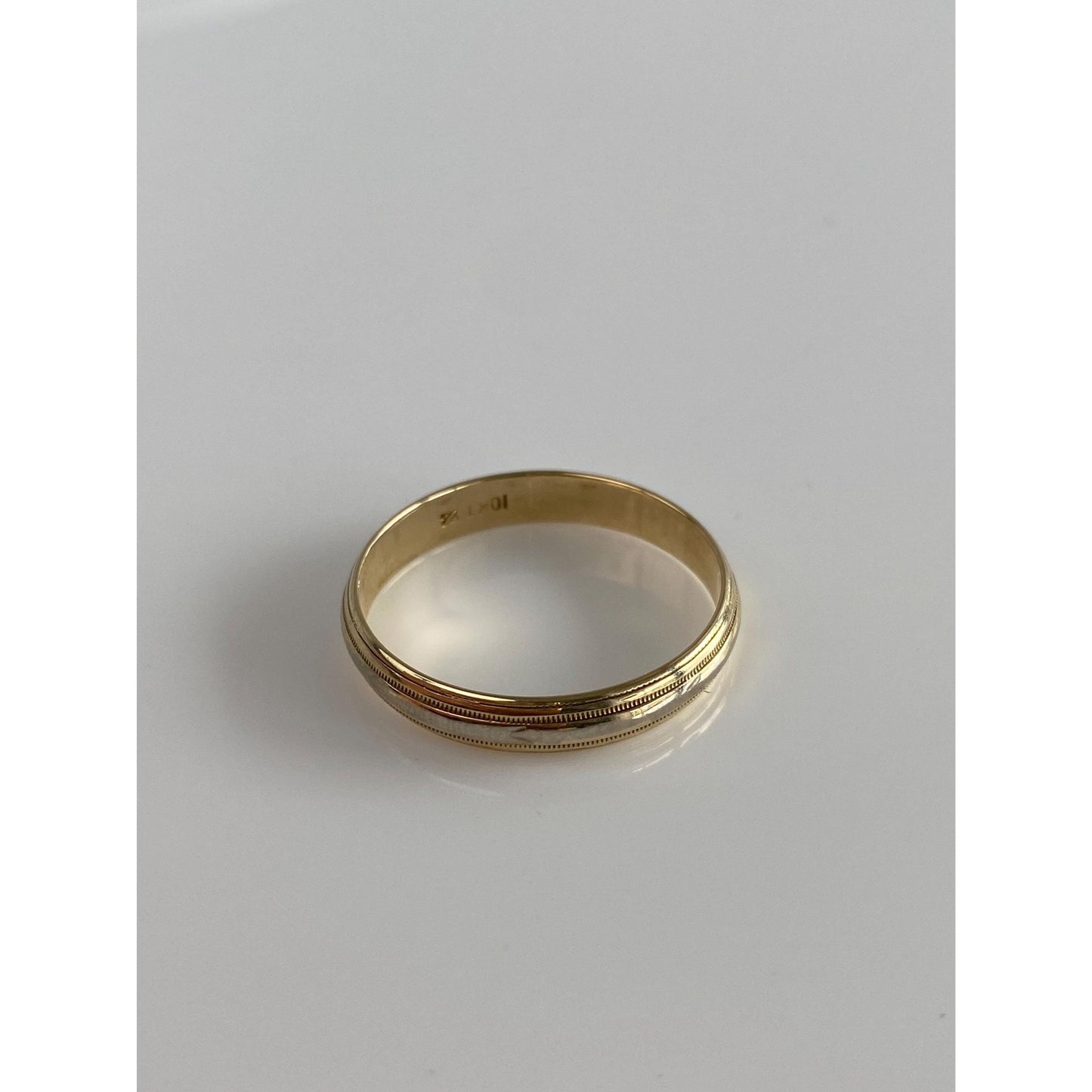 Vintage Solid 10k Yellow Gold Designed Miligrain Lined Ring Band - Size 11.75