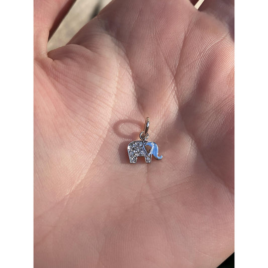 Vintage Solid 18k White Gold Diamond Tiny Elephant Charm