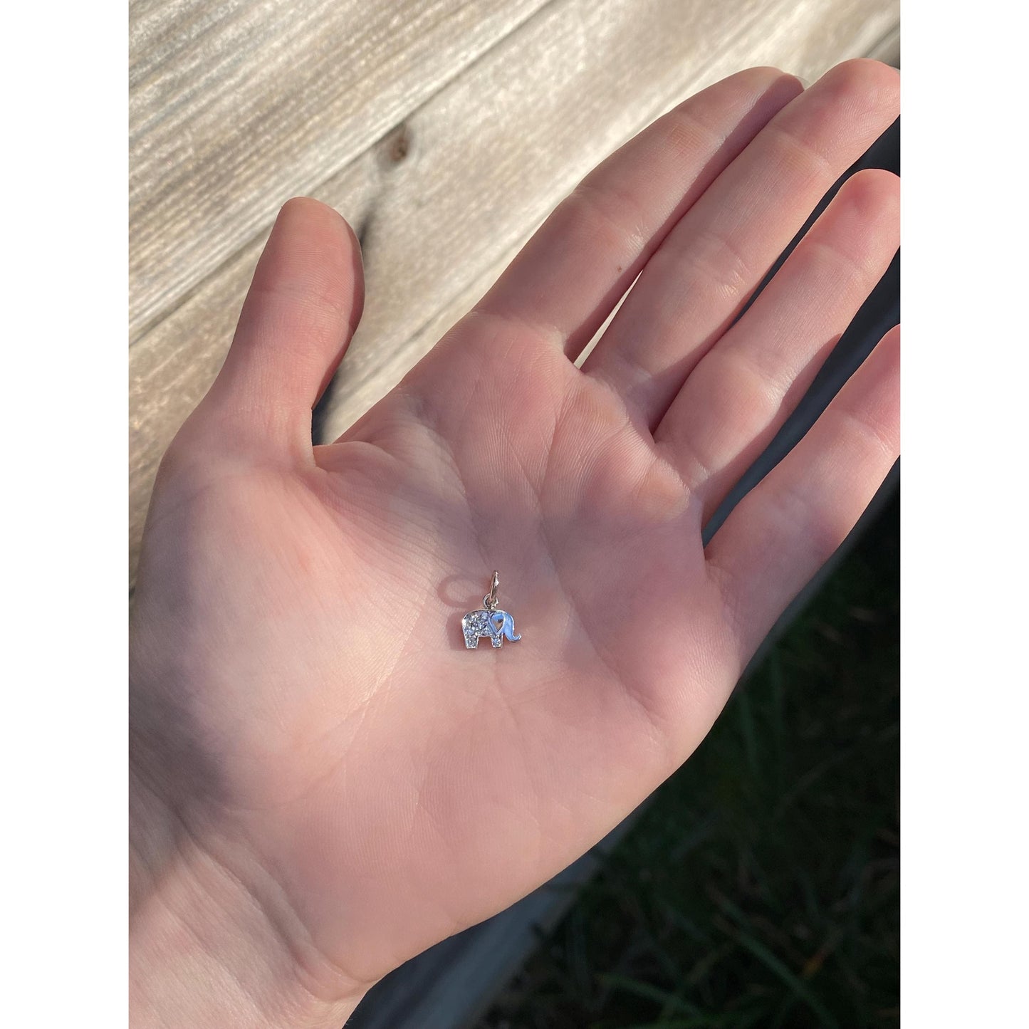 Vintage Solid 18k White Gold Diamond Tiny Elephant Charm