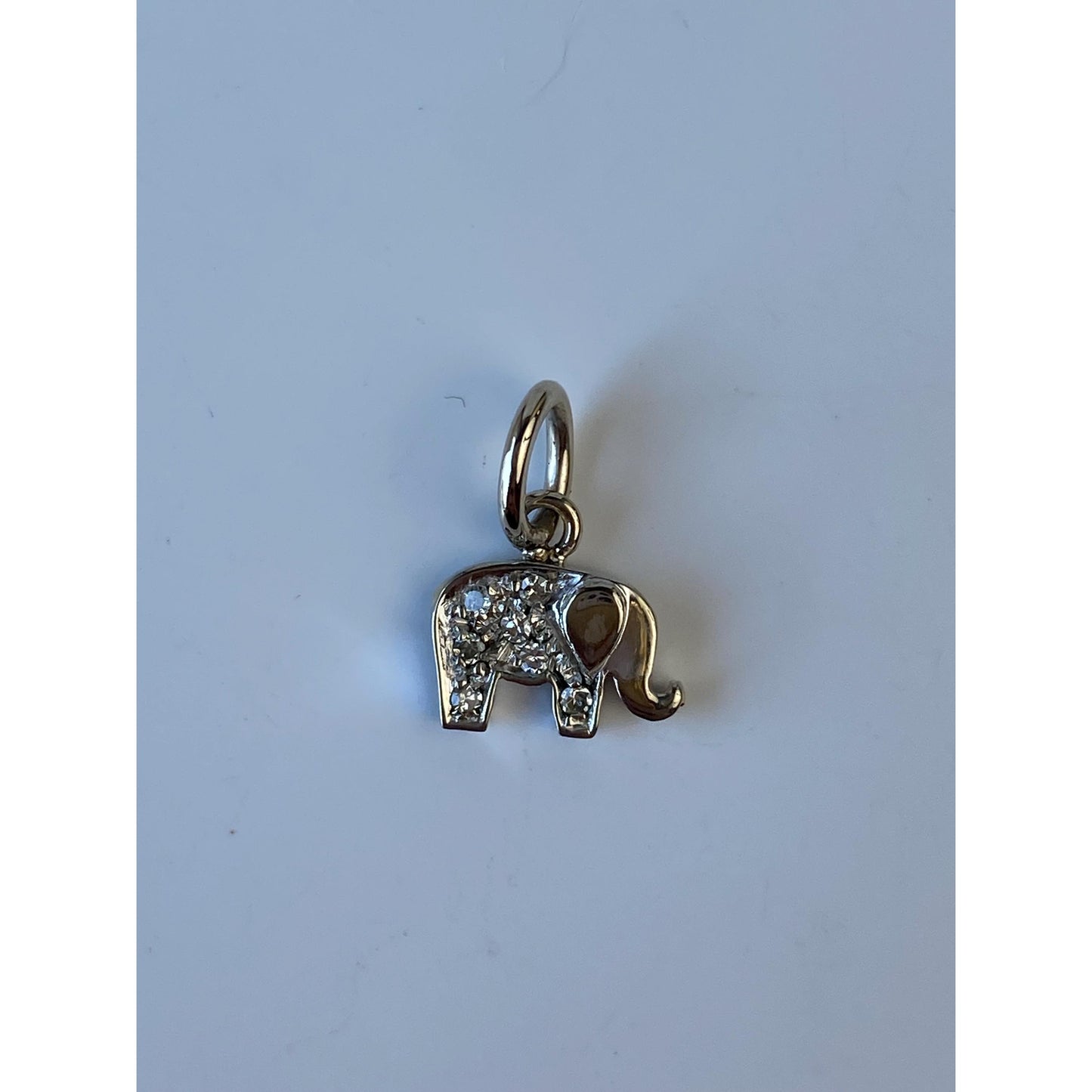 Vintage Solid 18k White Gold Diamond Tiny Elephant Charm