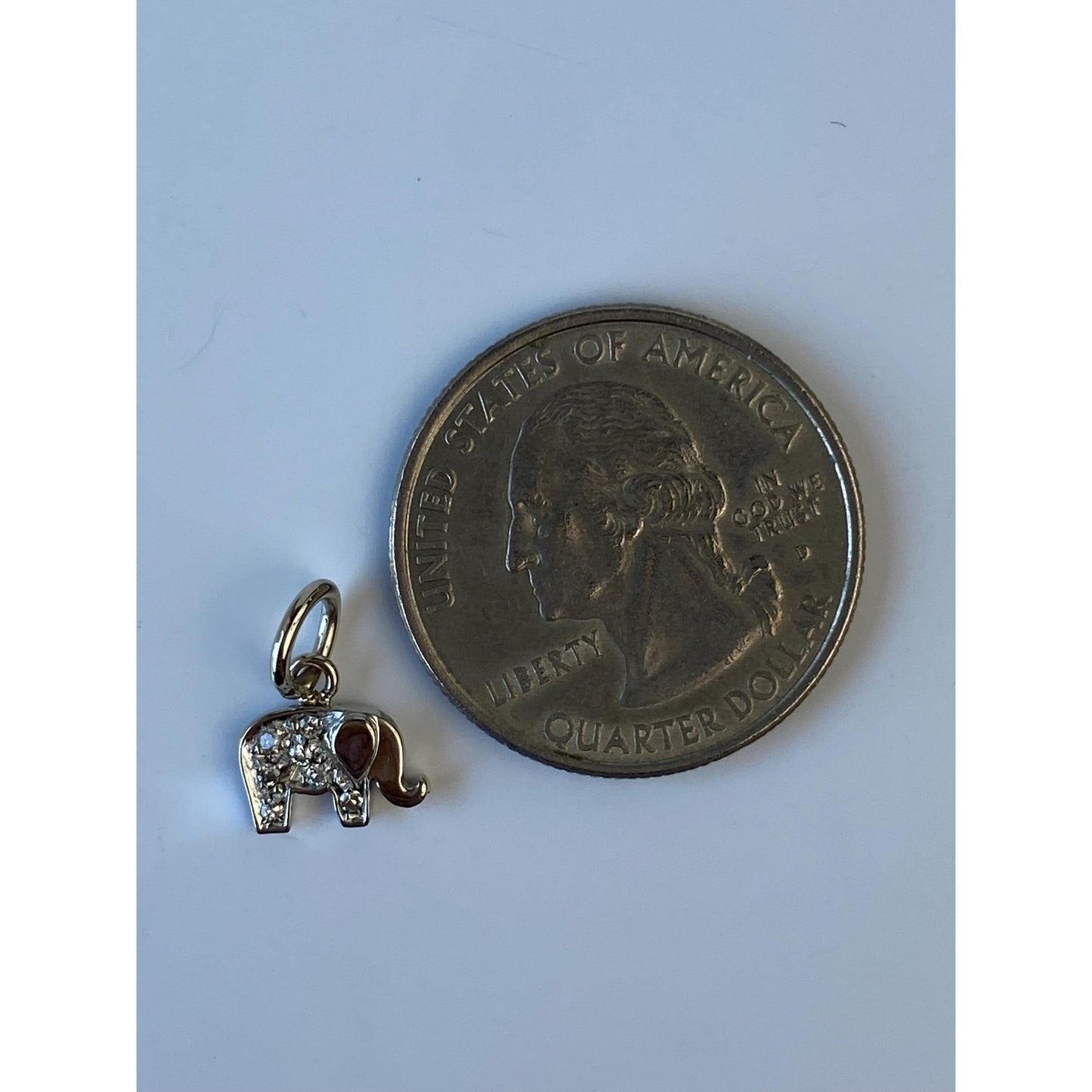 Vintage Solid 18k White Gold Diamond Tiny Elephant Charm