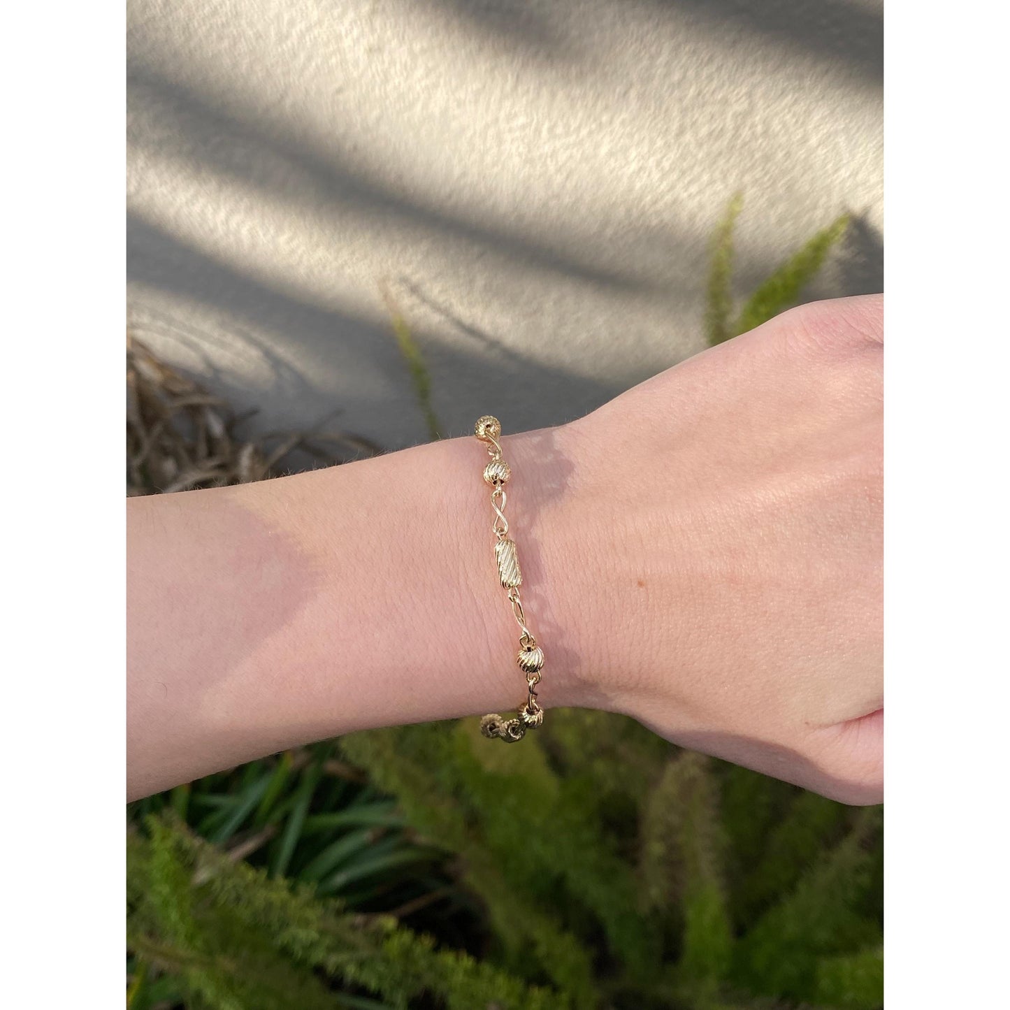 Vintage Solid 14k Yellow Gold Scalloped Bead Link Bracelet - 7.5 inches