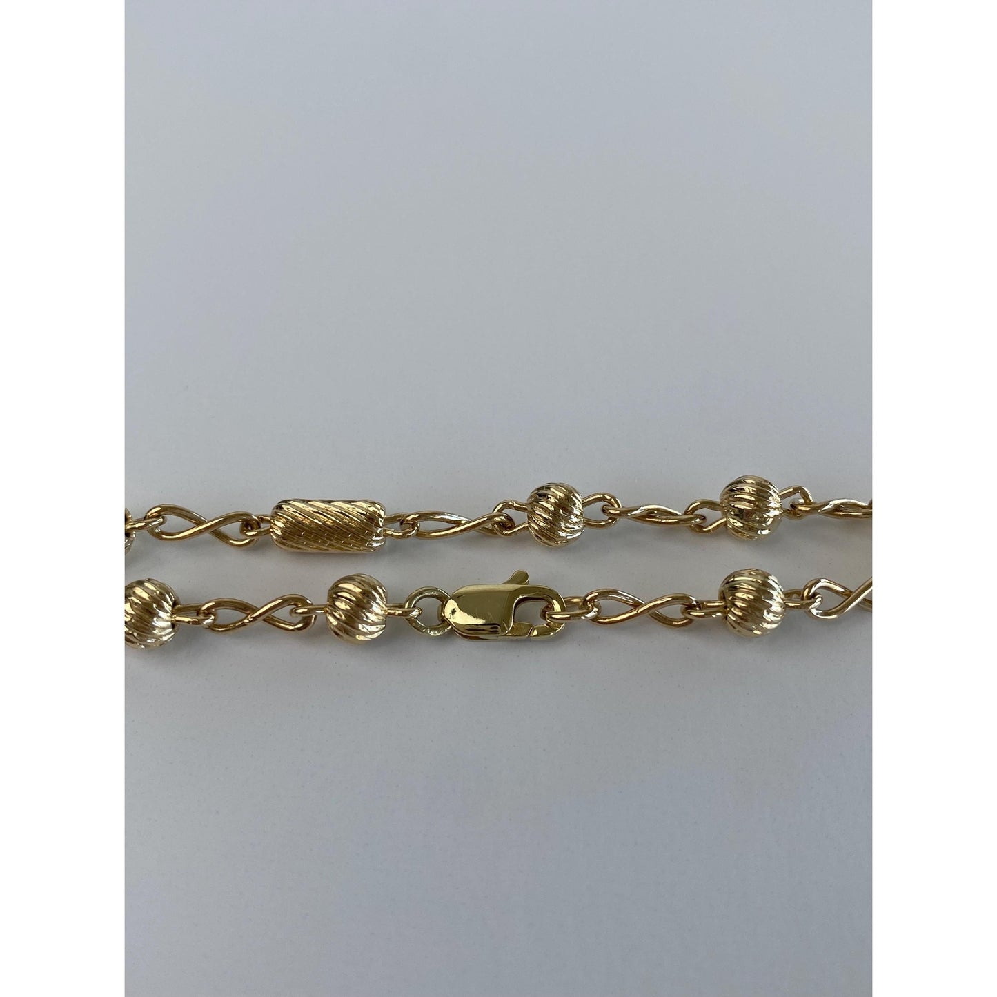 Vintage Solid 14k Yellow Gold Scalloped Bead Link Bracelet - 7.5 inches