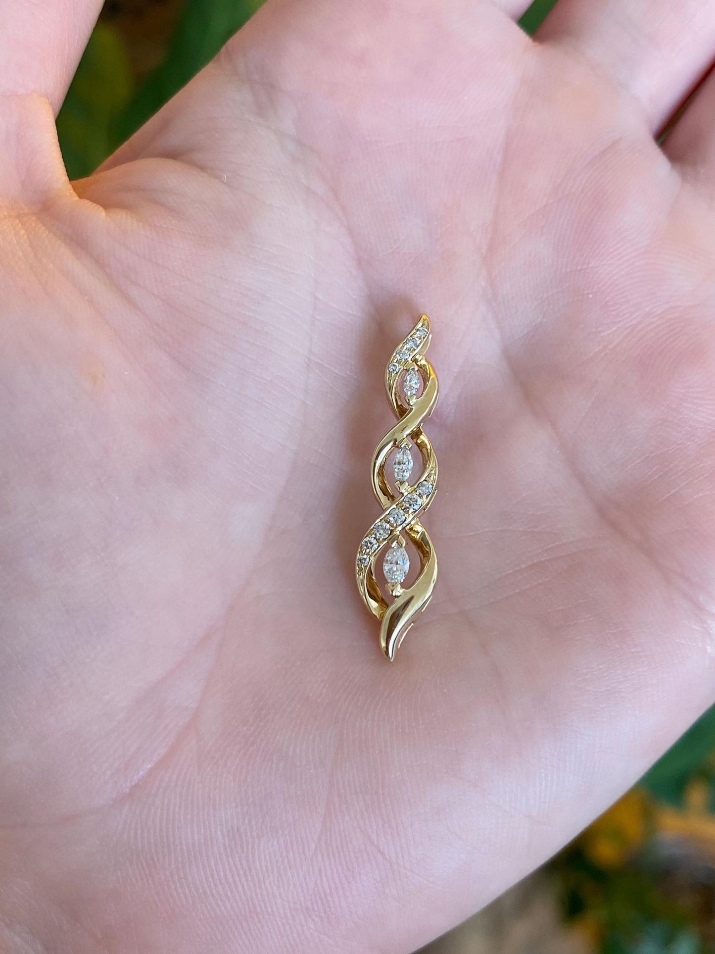 Vintage Solid 10k Yellow Gold Marquis & Round Diamond Twist Slide Charm