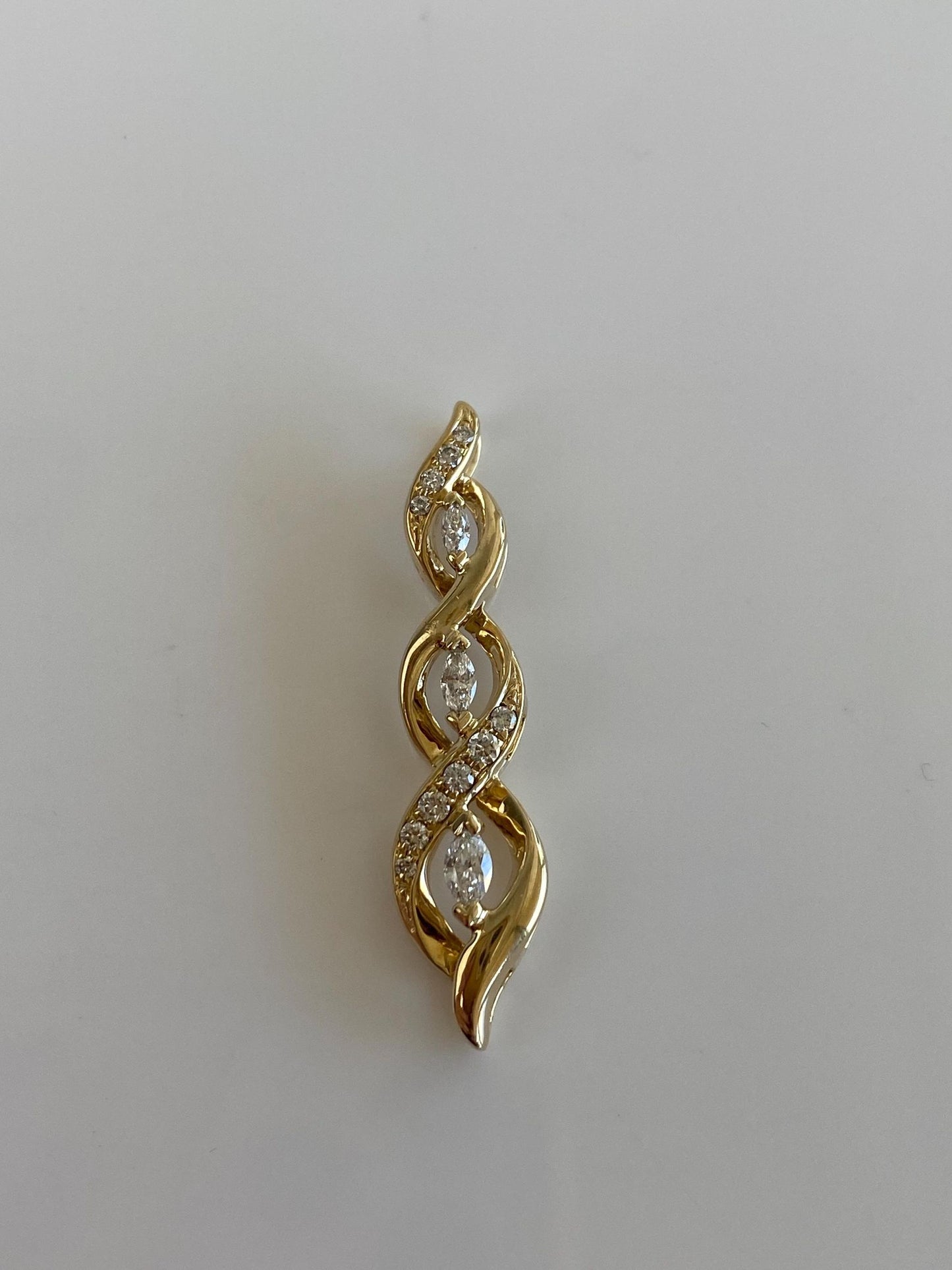 Vintage Solid 10k Yellow Gold Marquis & Round Diamond Twist Slide Charm