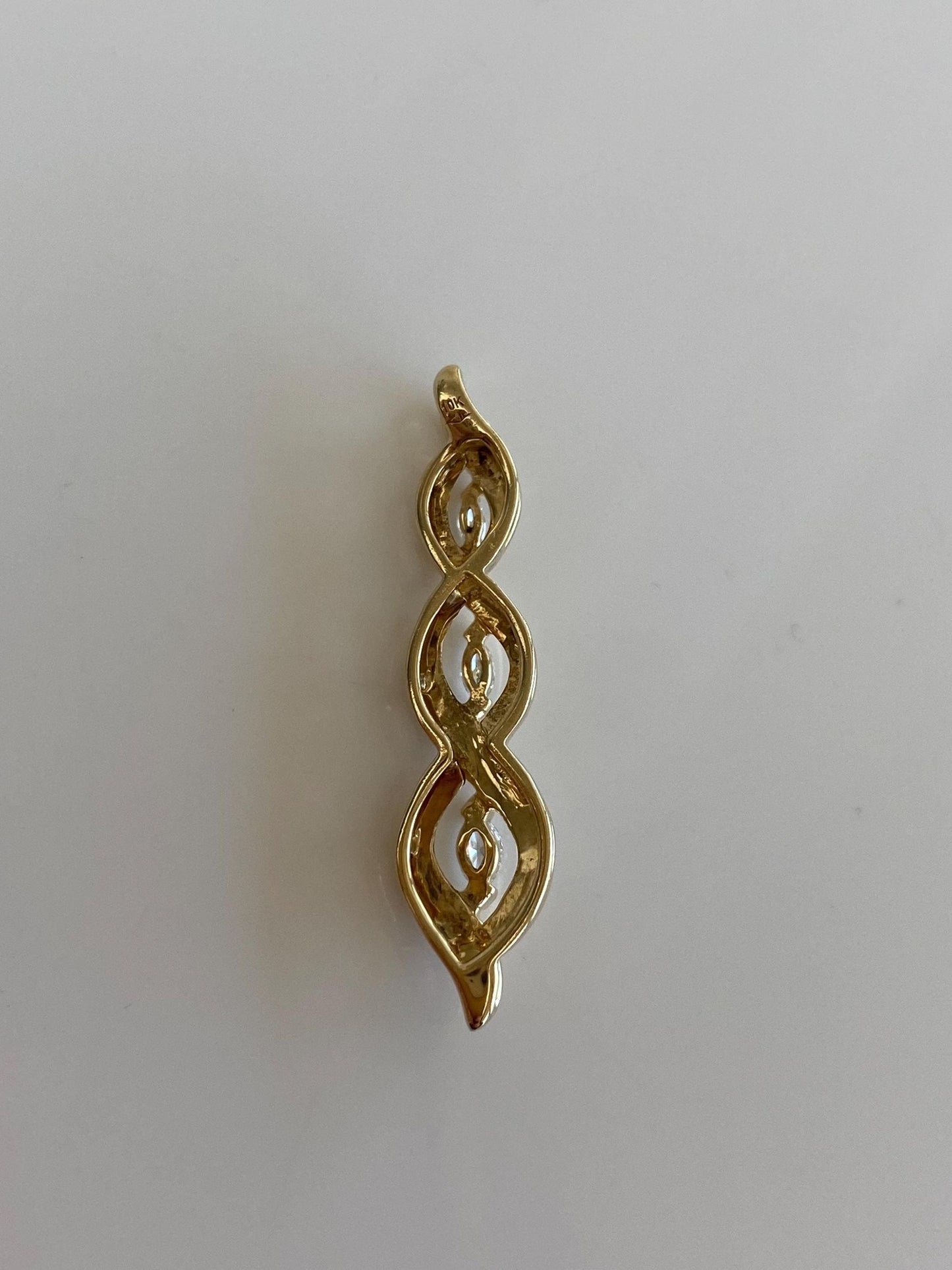 Vintage Solid 10k Yellow Gold Marquis & Round Diamond Twist Slide Charm