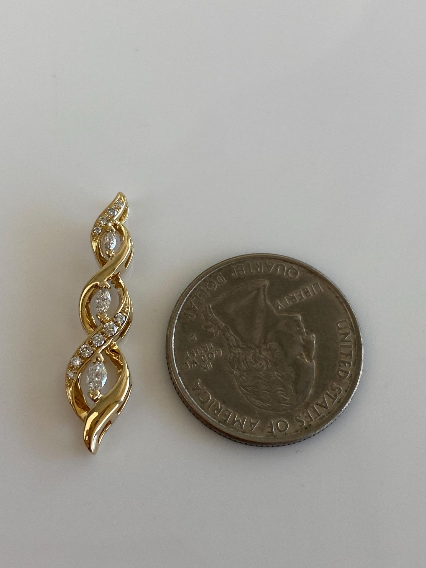 Vintage Solid 10k Yellow Gold Marquis & Round Diamond Twist Slide Charm