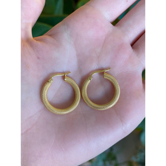 Vintage 14k Yellow Gold Textured Hoop Earrings
