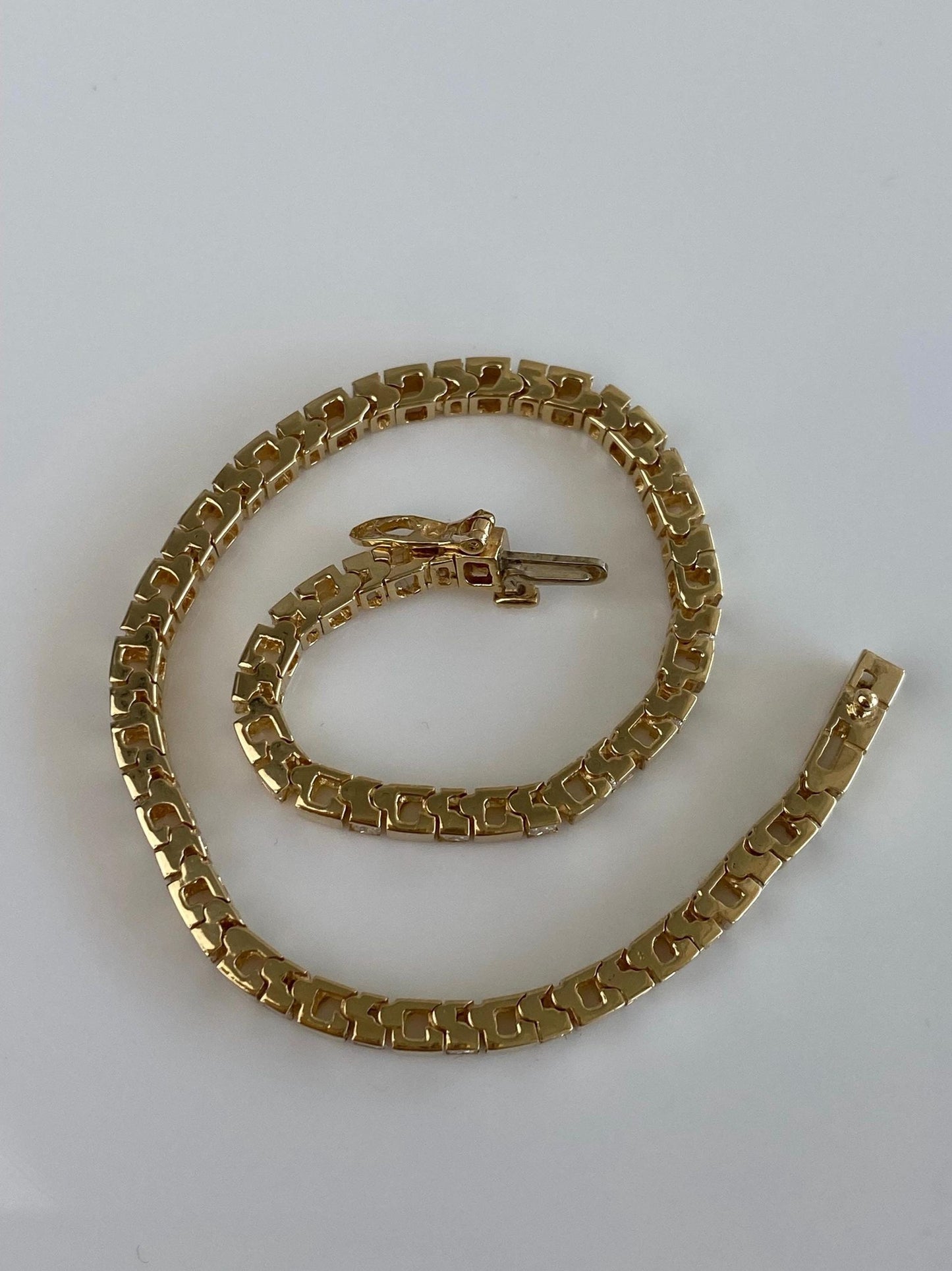 Vintage Solid 14k Yellow Gold Diamond Link Bracelet - 8 Inches