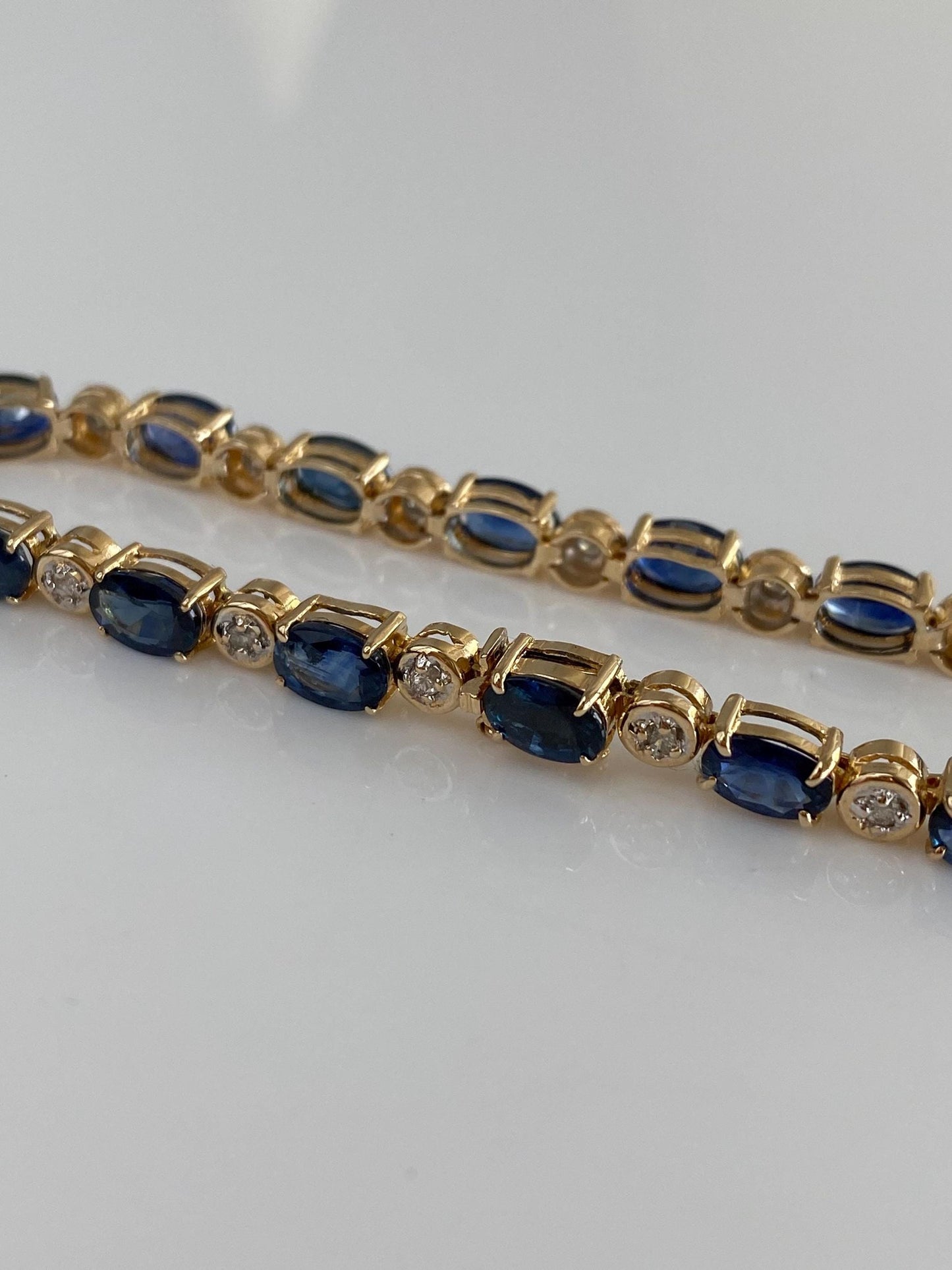 Solid 14k White & Yellow Gold Diamond Blue Sapphire Link Bracelet - 7.25 inches