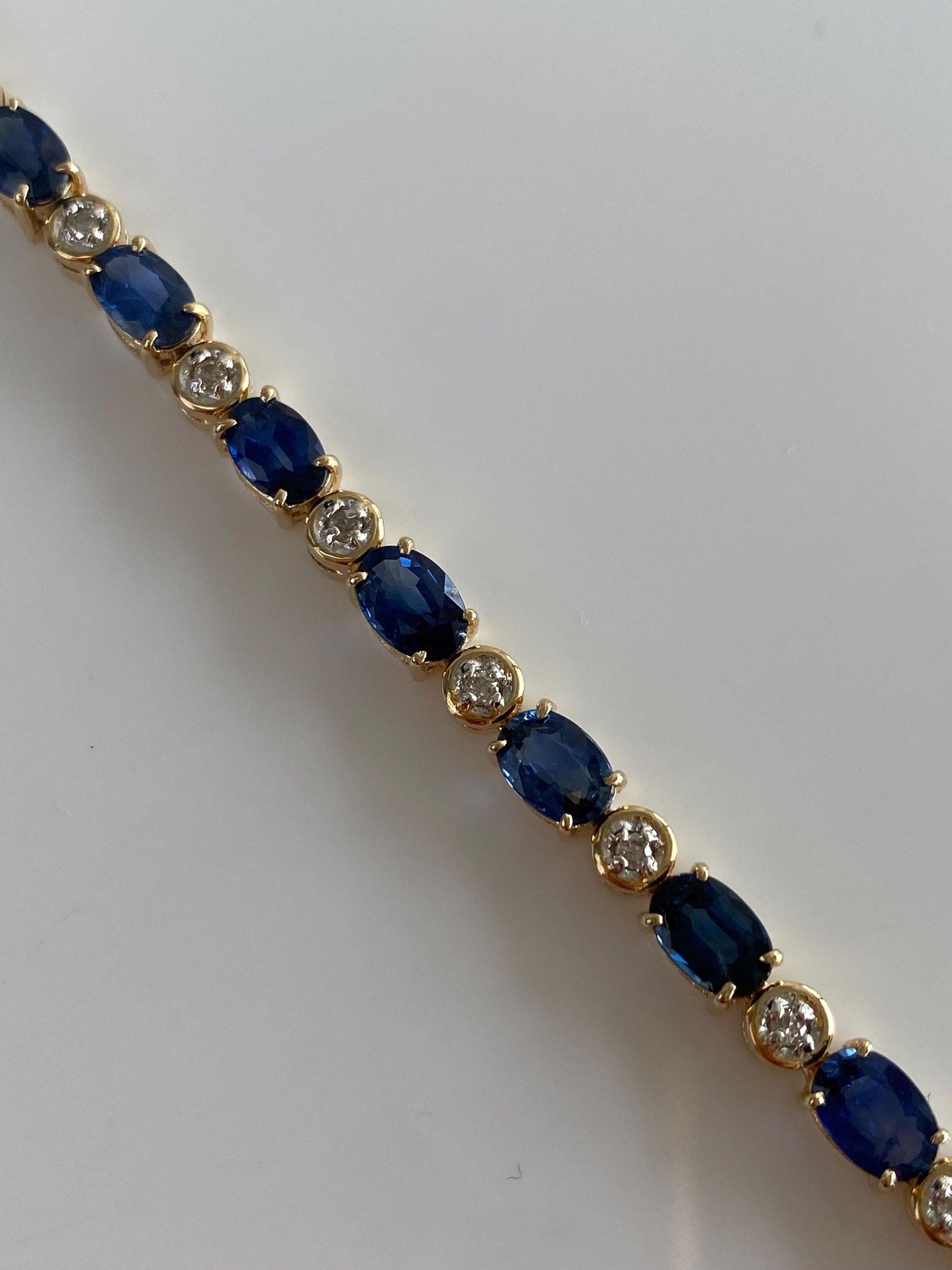 Solid 14k White & Yellow Gold Diamond Blue Sapphire Link Bracelet - 7.25 inches