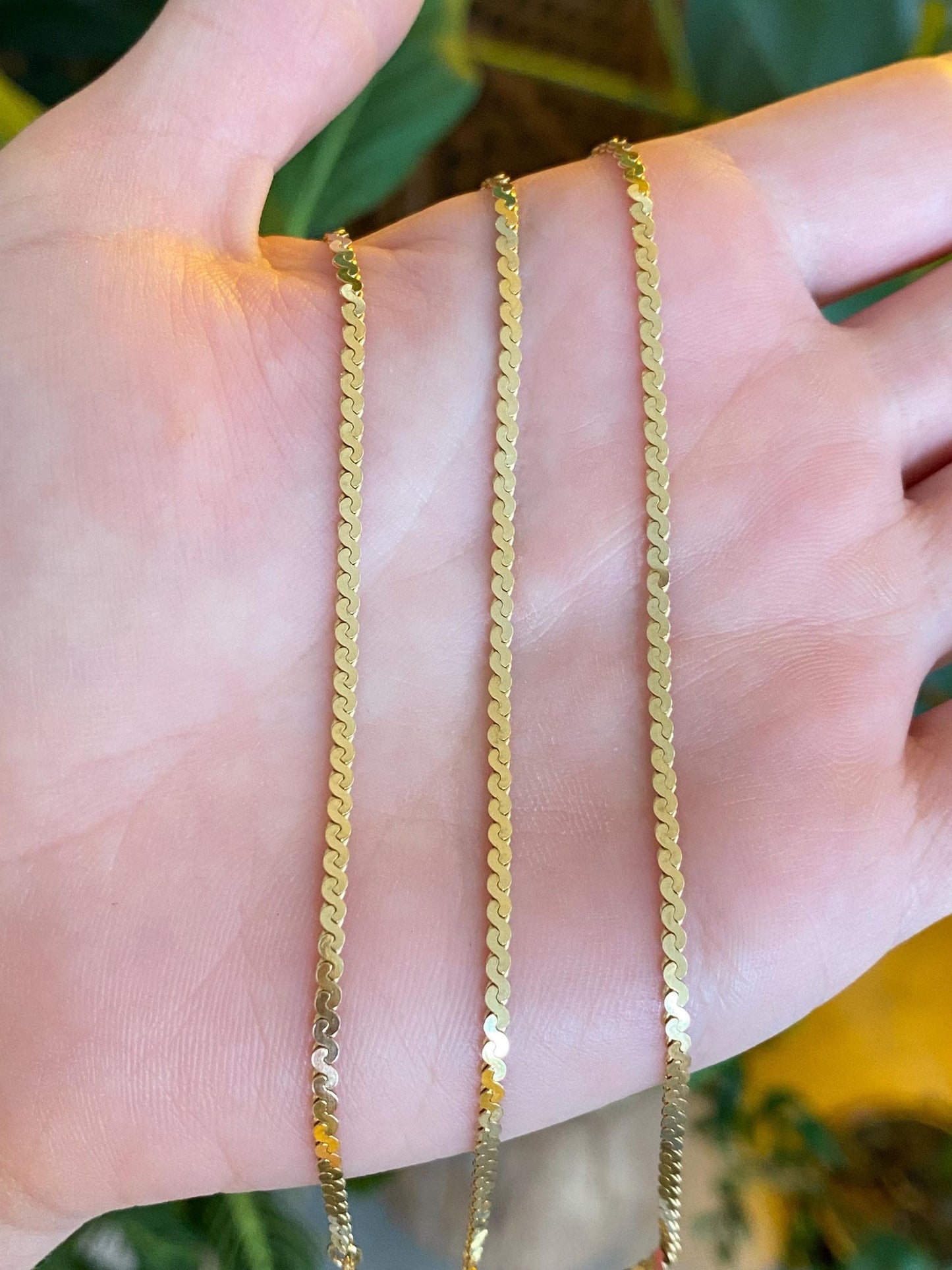 Vintage Solid 14k Yellow Gold Serpentine Chain Necklace - 18.25 inches