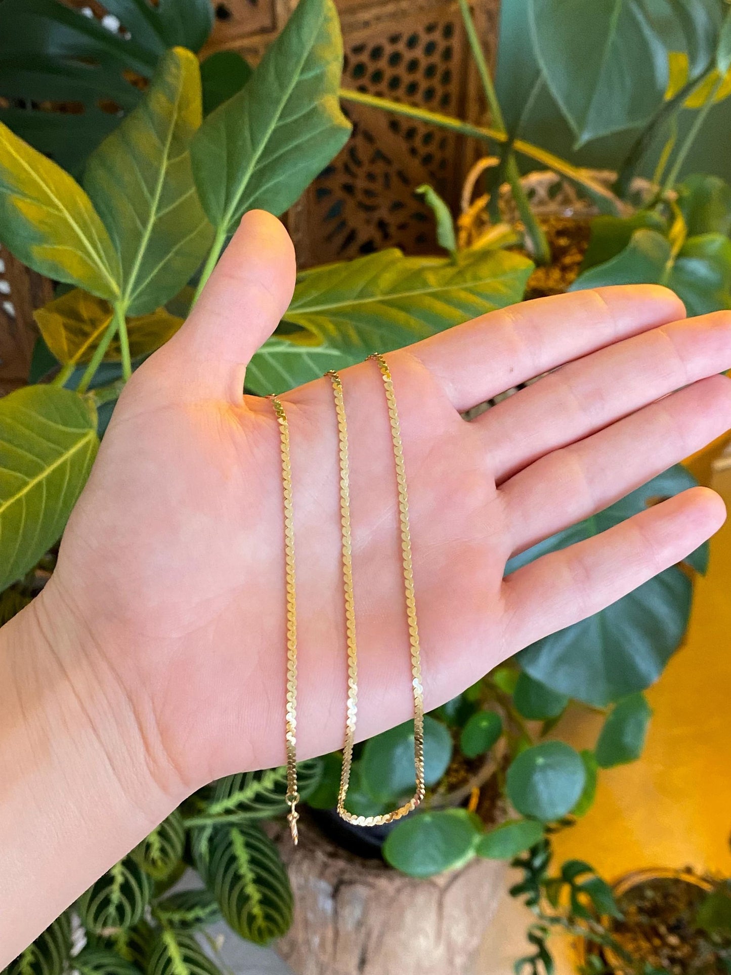 Vintage Solid 14k Yellow Gold Serpentine Chain Necklace - 18.25 inches