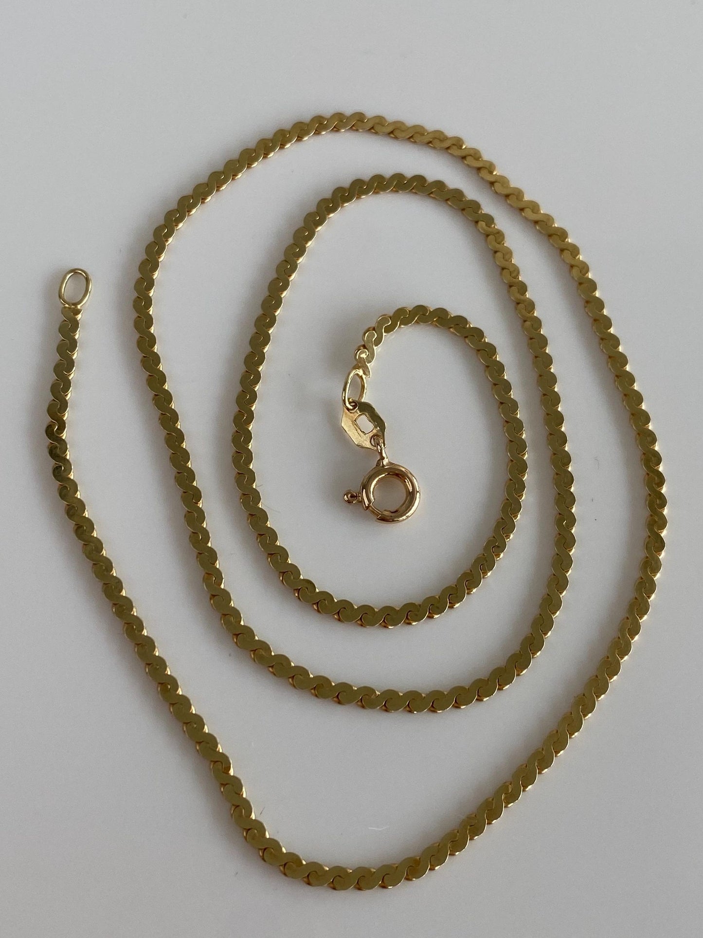 Vintage Solid 14k Yellow Gold Serpentine Chain Necklace - 18.25 inches