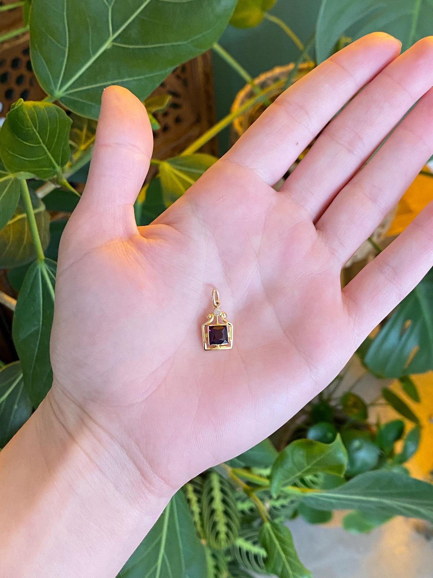 Vintage Solid 10k Yellow Gold Clear & Purple Cubic Zirconia Stick Pin Conversion Charm