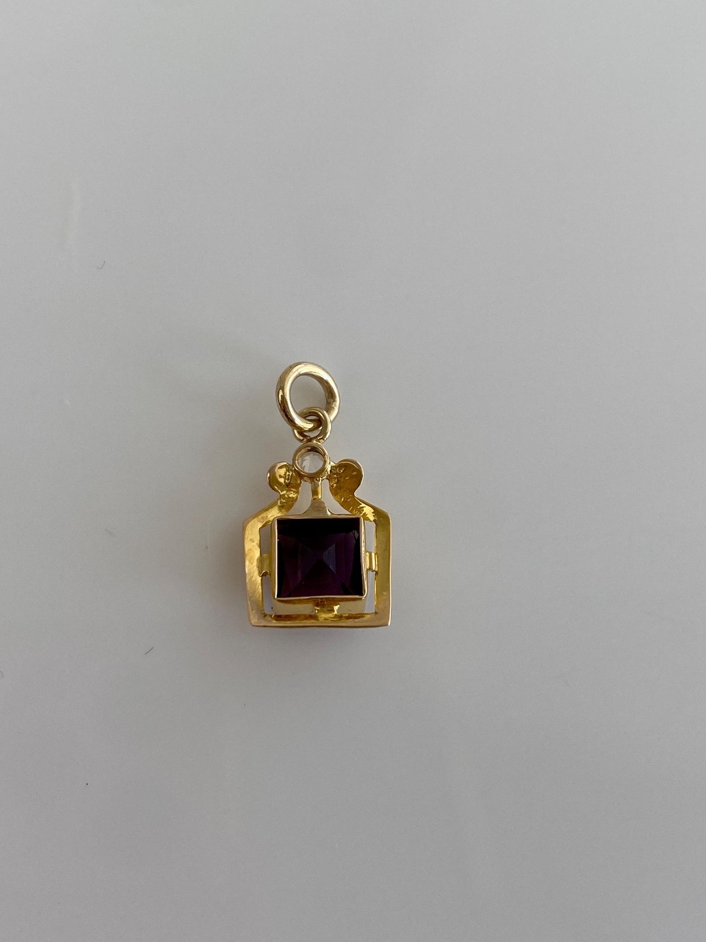 Vintage Solid 10k Yellow Gold Clear & Purple Cubic Zirconia Stick Pin Conversion Charm
