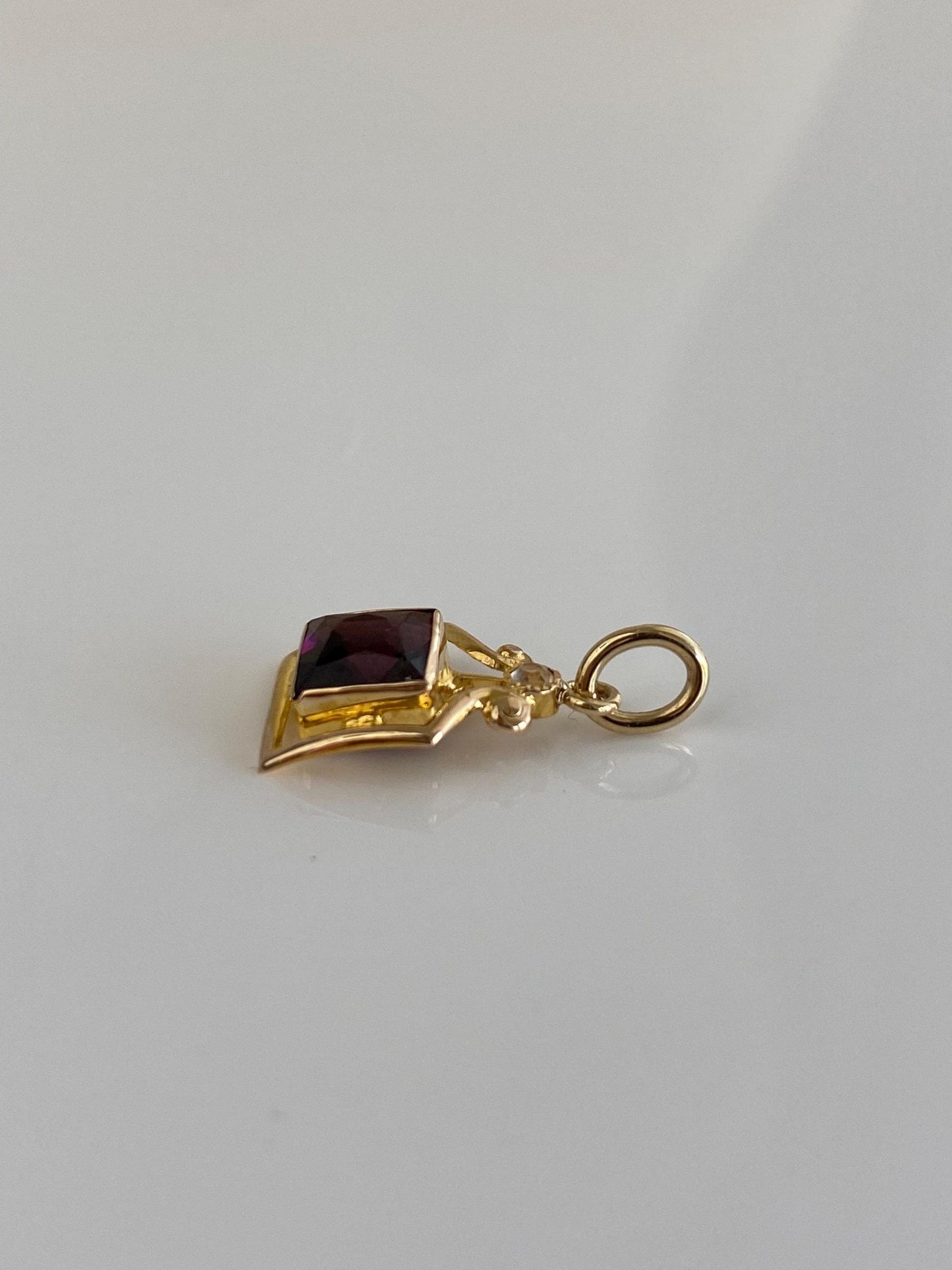 Vintage Solid 10k Yellow Gold Clear & Purple Cubic Zirconia Stick Pin Conversion Charm