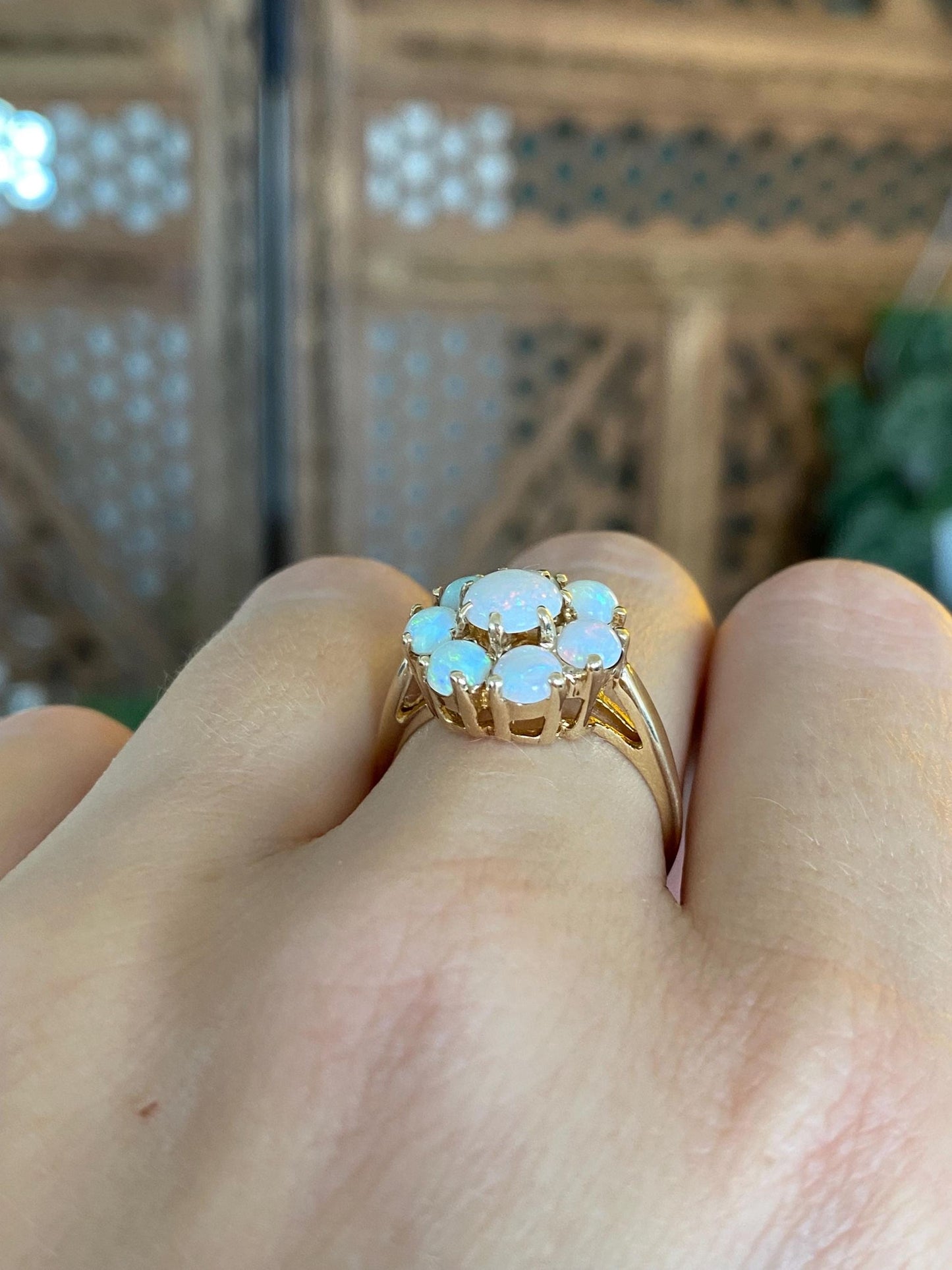 Vintage Solid 10k Yellow Gold Opal Cluster Ring - Size 7.25