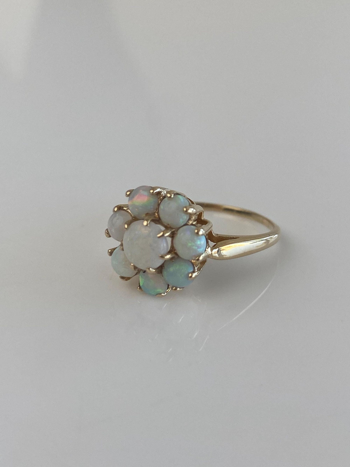 Vintage Solid 10k Yellow Gold Opal Cluster Ring - Size 7.25