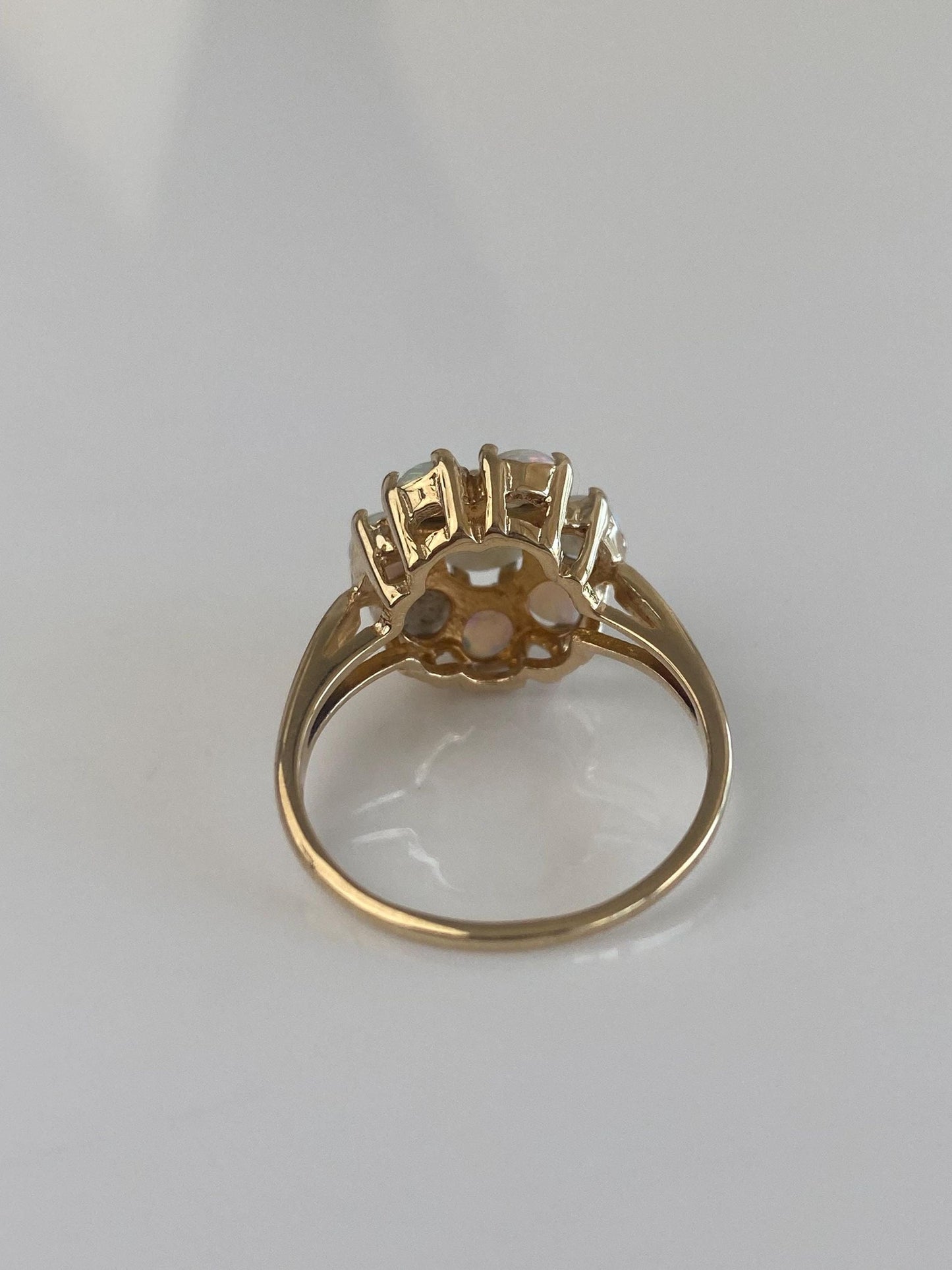 Vintage Solid 10k Yellow Gold Opal Cluster Ring - Size 7.25
