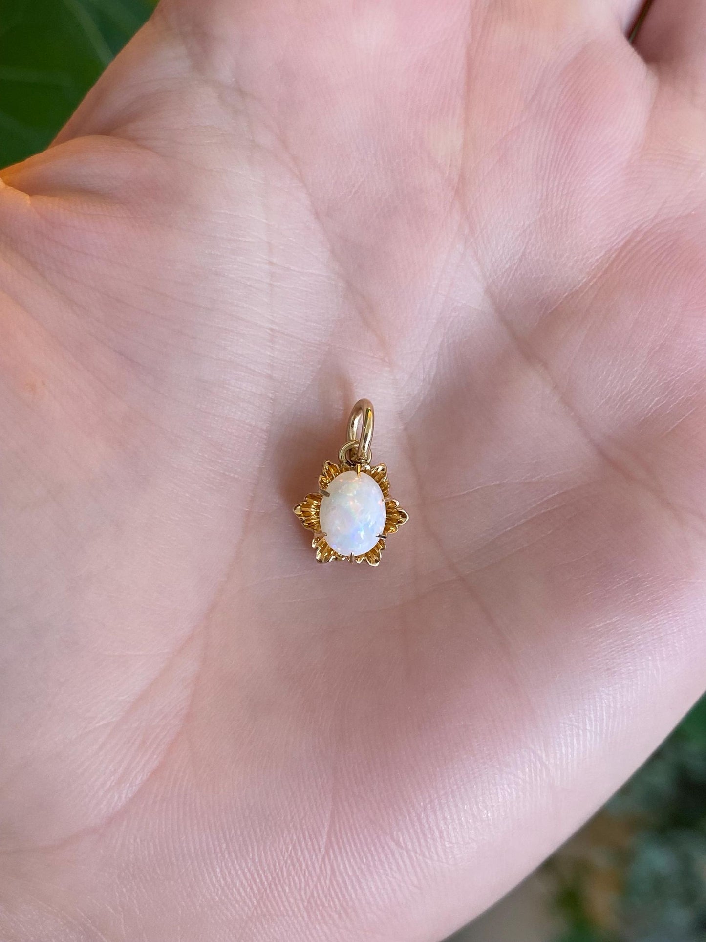 Vintage Solid 14k Yellow Gold Opal Flower Charm