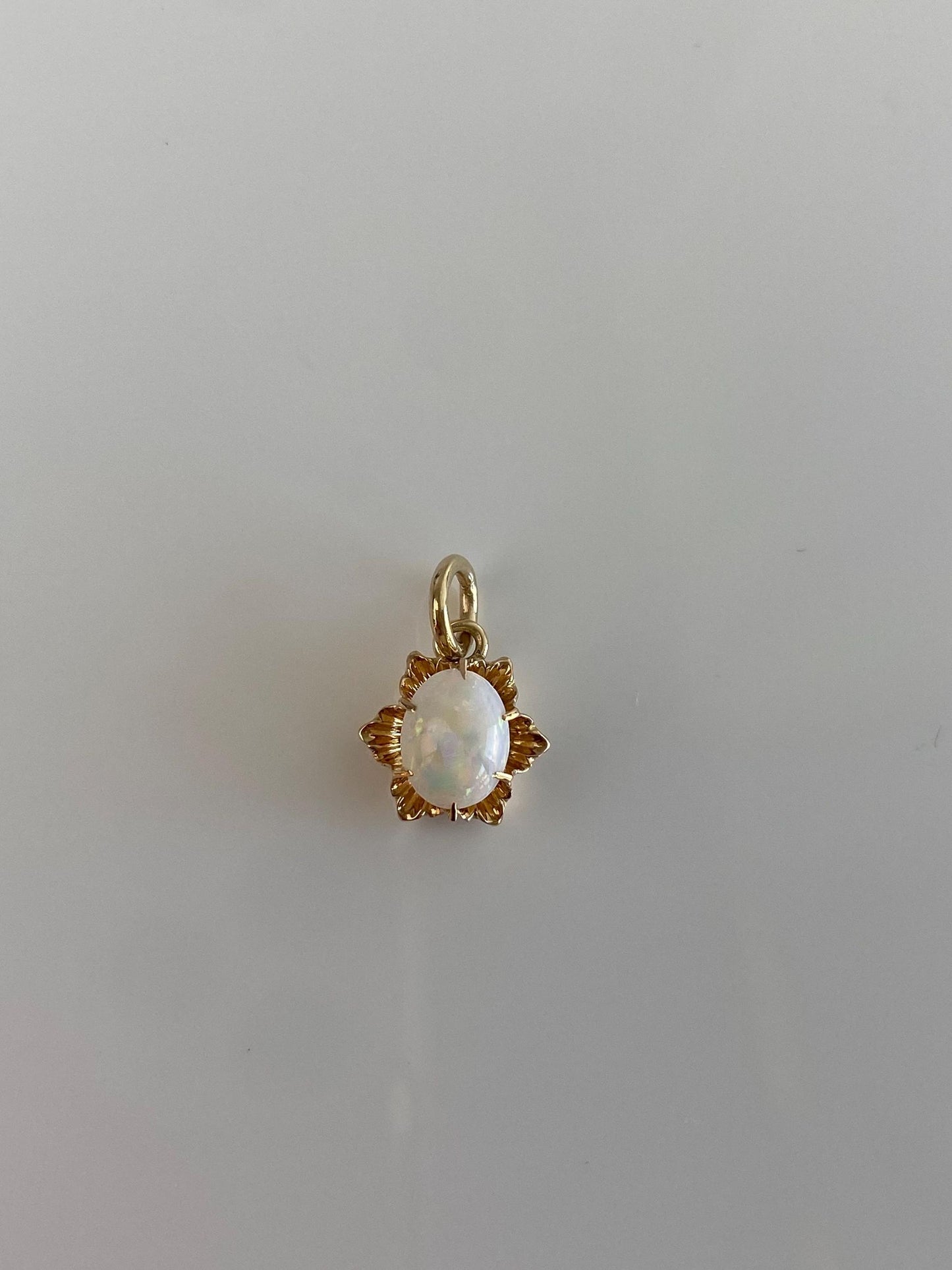 Vintage Solid 14k Yellow Gold Opal Flower Charm