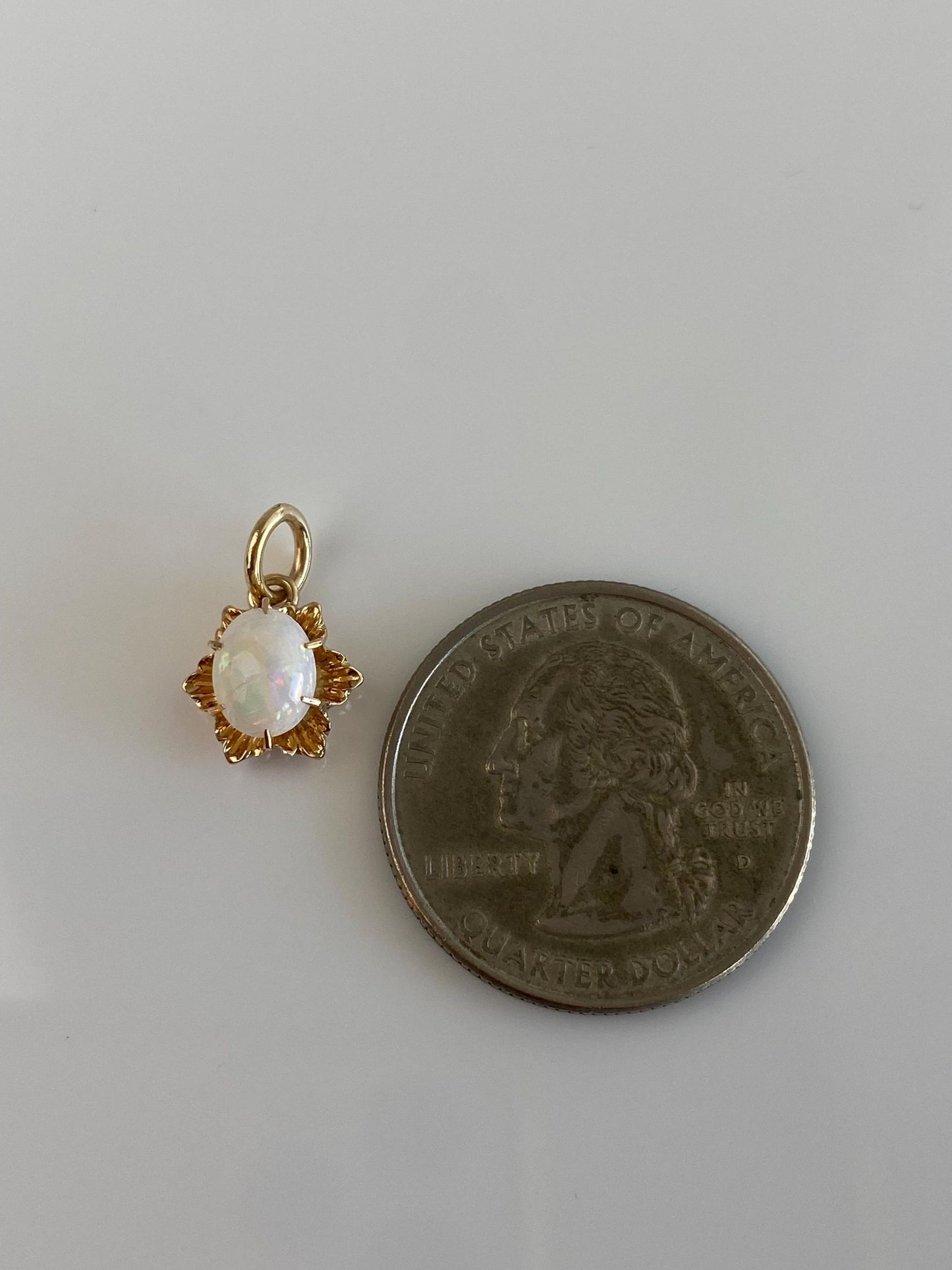 Vintage Solid 14k Yellow Gold Opal Flower Charm