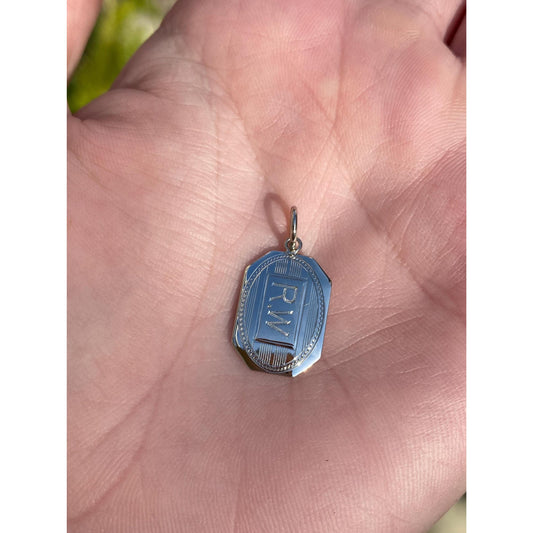 Vintage Solid 14k White Gold Engraved RW Cufflink Conversion Charm