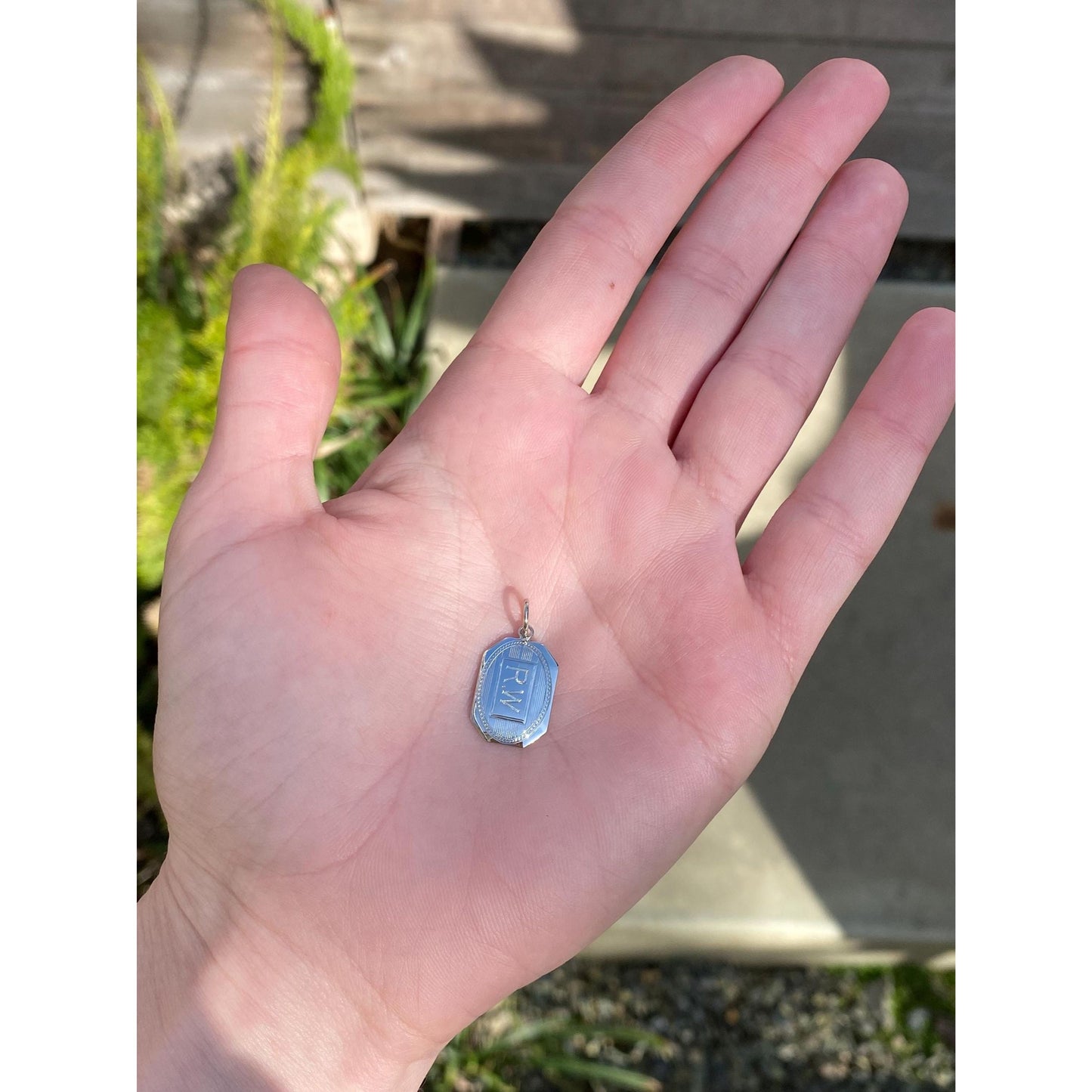 Vintage Solid 14k White Gold Engraved RW Cufflink Conversion Charm