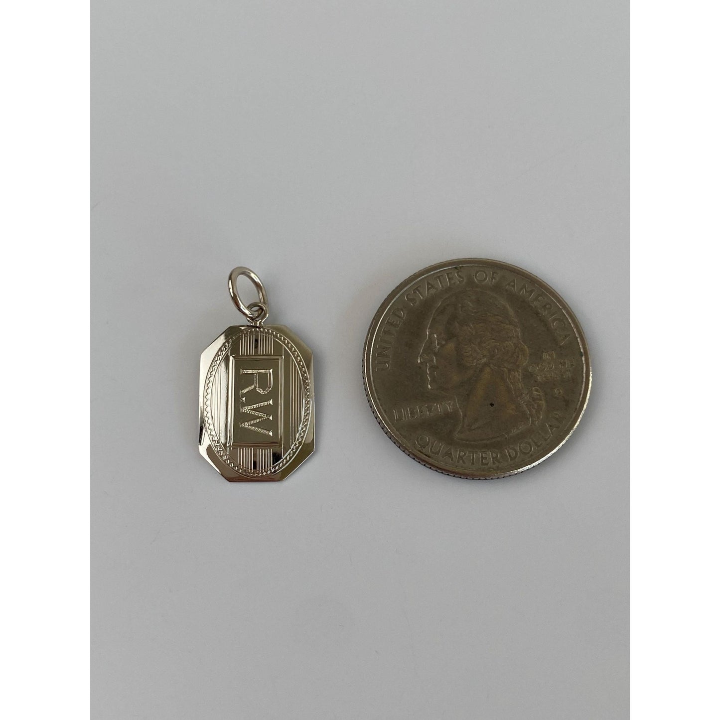 Vintage Solid 14k White Gold Engraved RW Cufflink Conversion Charm