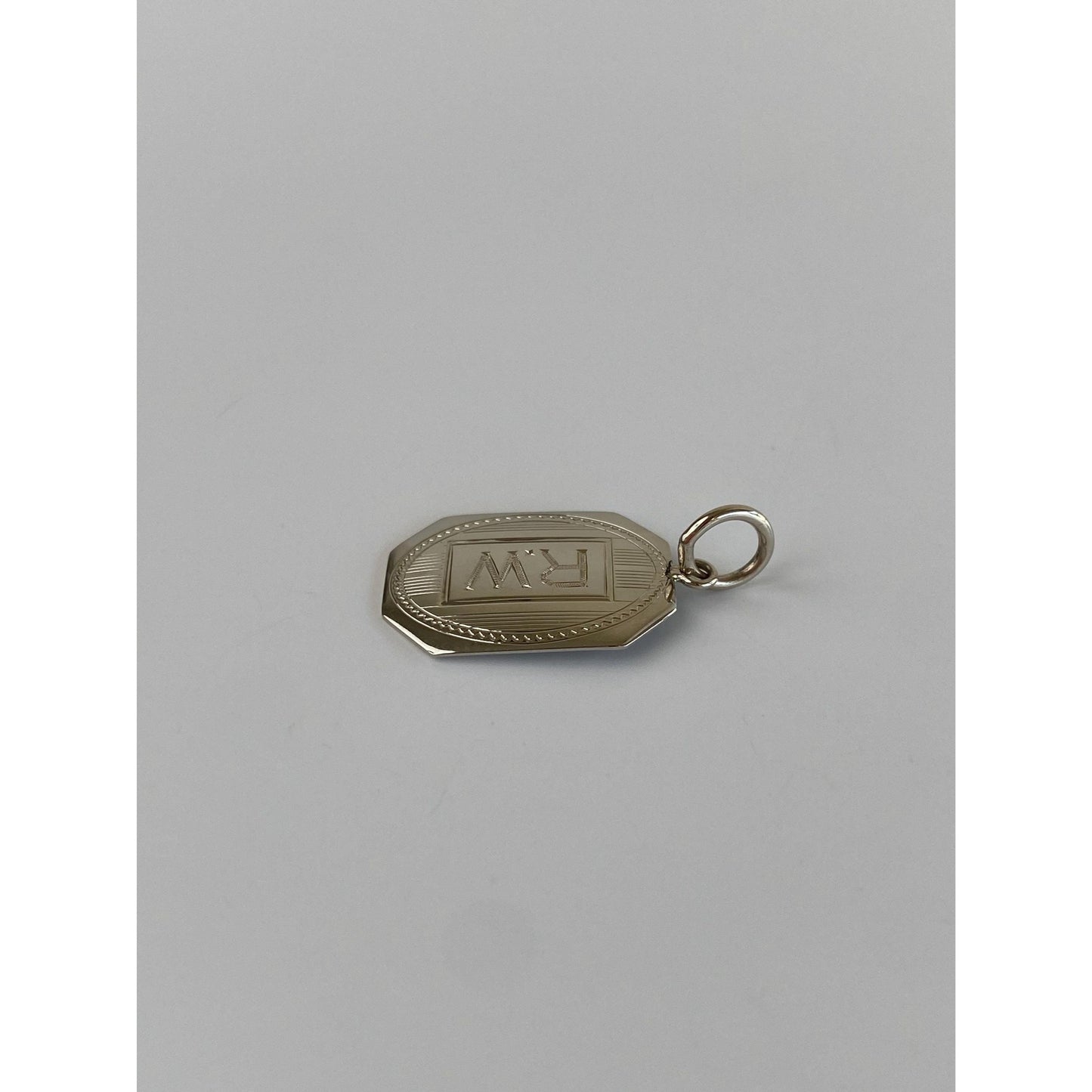 Vintage Solid 14k White Gold Engraved RW Cufflink Conversion Charm