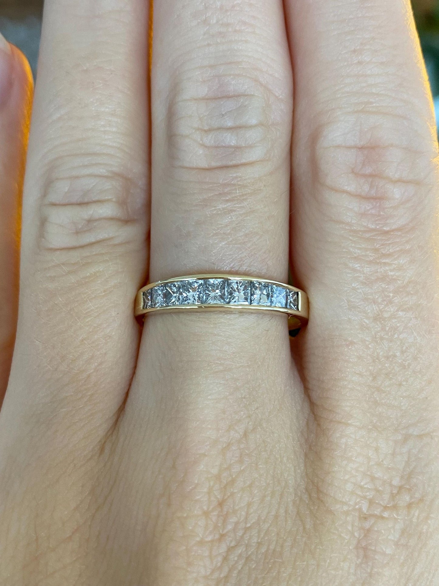 Vintage Solid 14k Yellow Gold Princess Cut Diamond Ring Band - Size 9.5