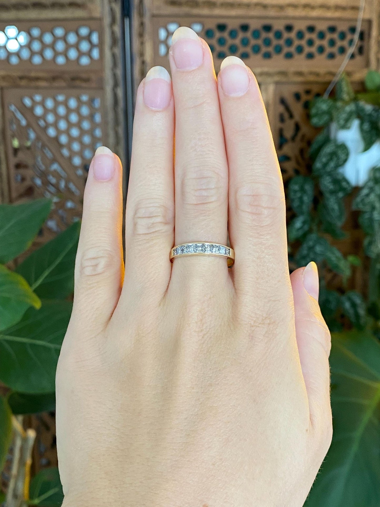Vintage Solid 14k Yellow Gold Princess Cut Diamond Ring Band - Size 9.5