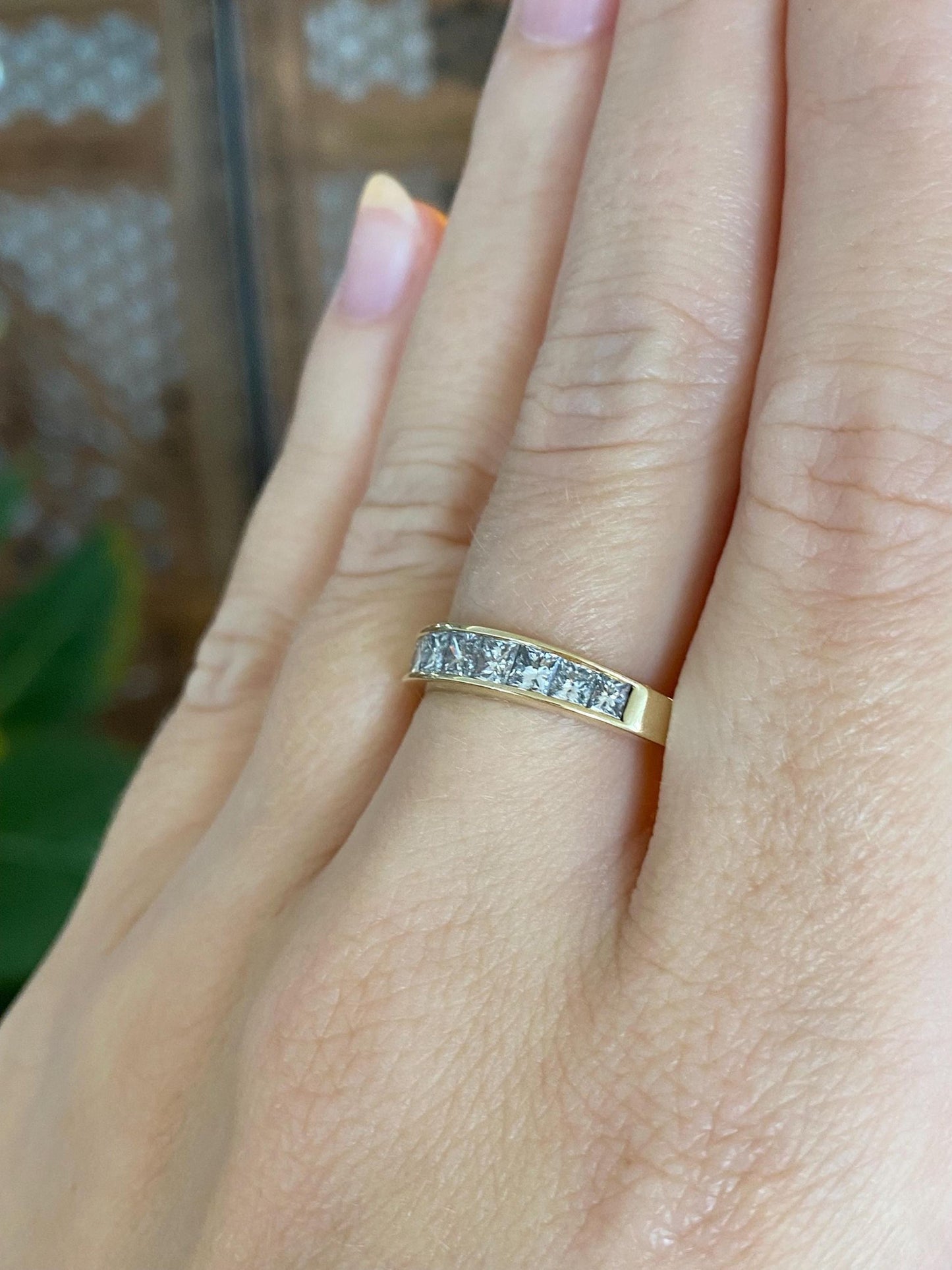 Vintage Solid 14k Yellow Gold Princess Cut Diamond Ring Band - Size 9.5