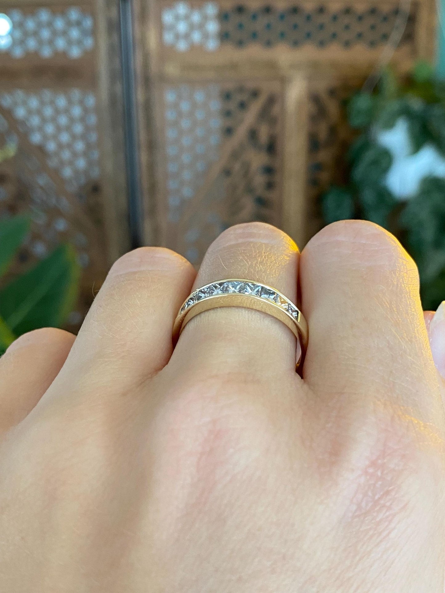 Vintage Solid 14k Yellow Gold Princess Cut Diamond Ring Band - Size 9.5