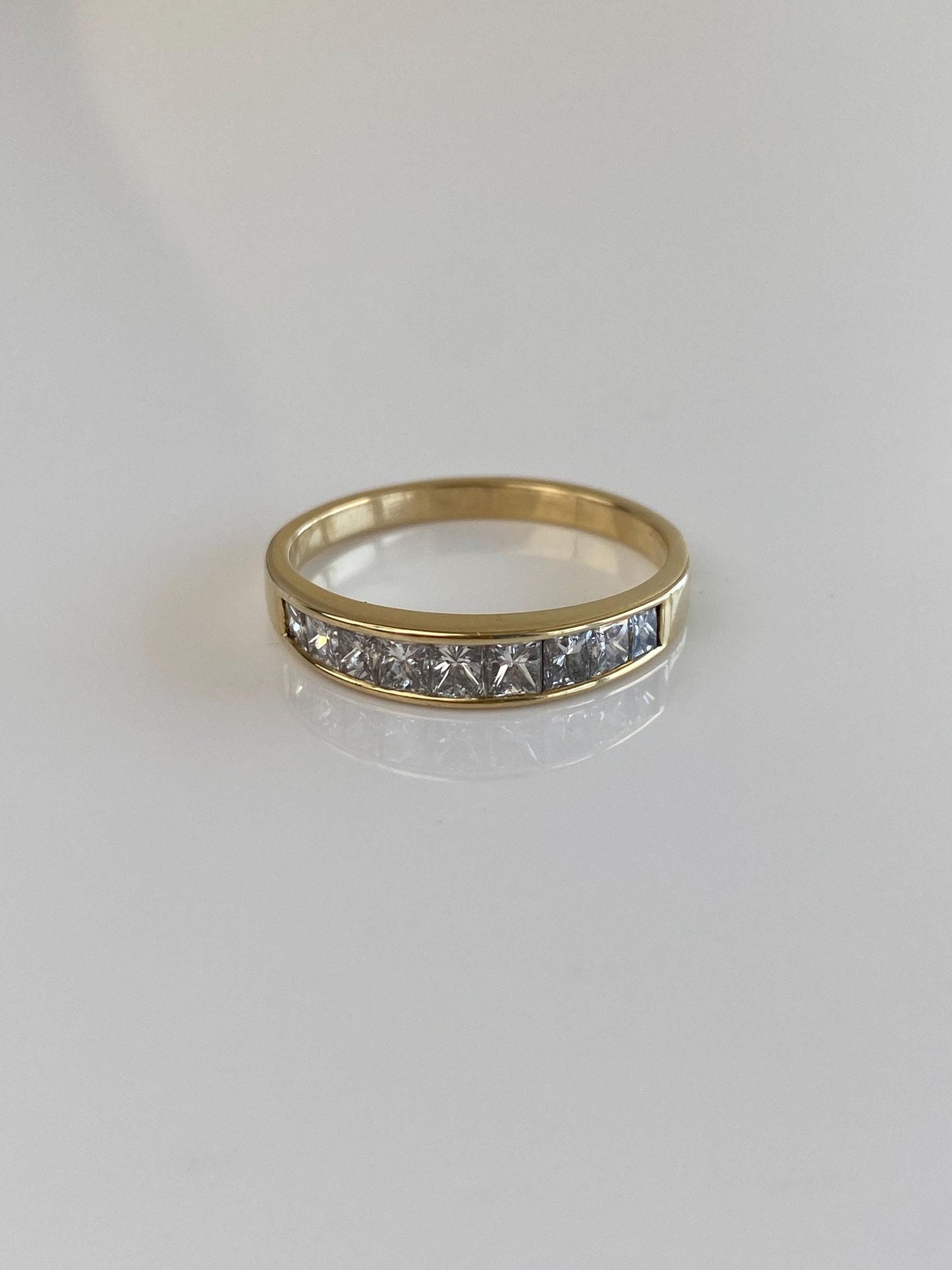 Vintage Solid 14k Yellow Gold Princess Cut Diamond Ring Band - Size 9.5