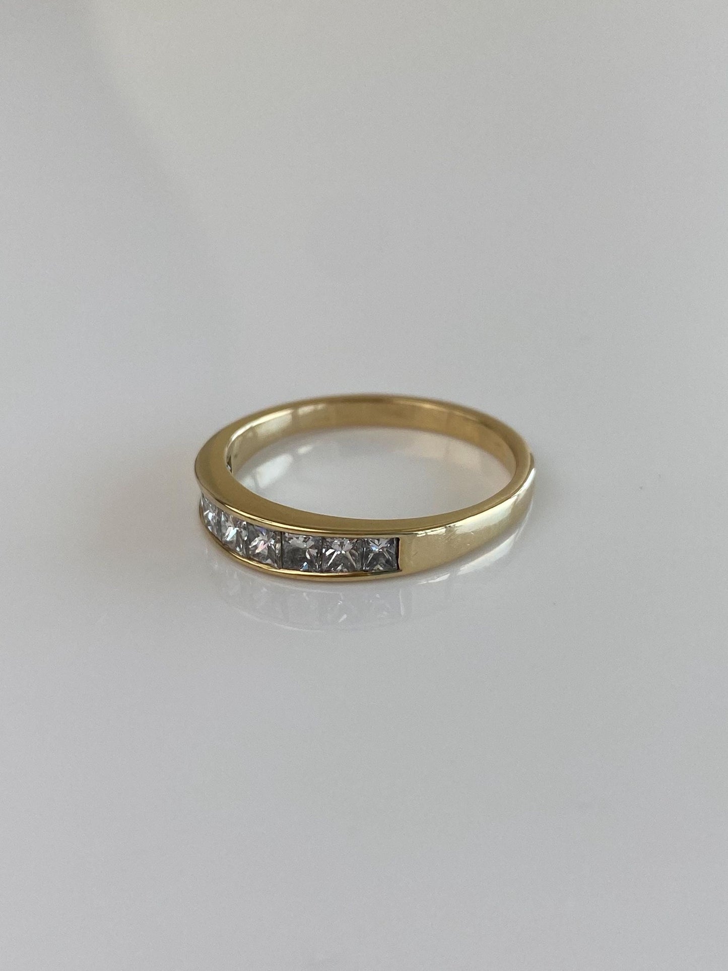 Vintage Solid 14k Yellow Gold Princess Cut Diamond Ring Band - Size 9.5