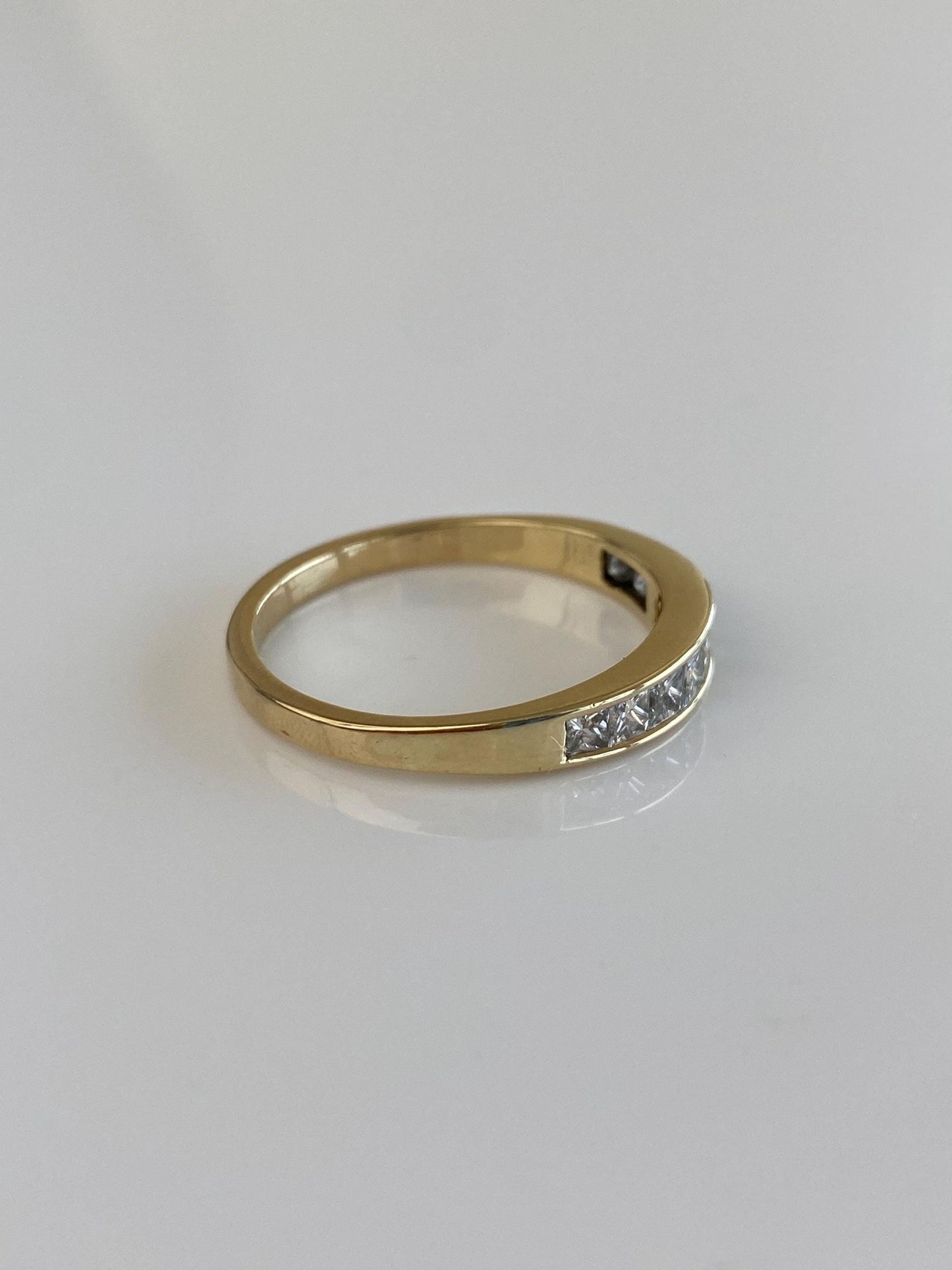 Vintage Solid 14k Yellow Gold Princess Cut Diamond Ring Band - Size 9.5