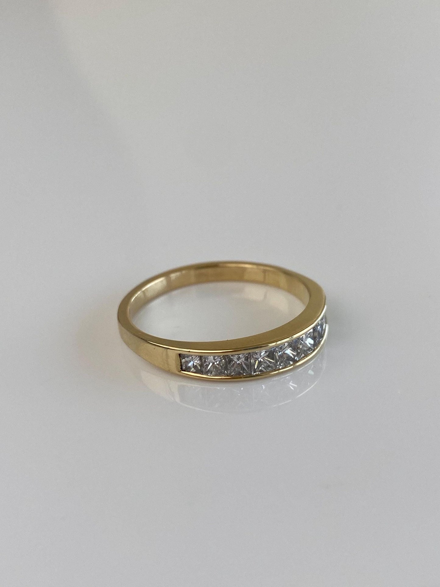 Vintage Solid 14k Yellow Gold Princess Cut Diamond Ring Band - Size 9.5