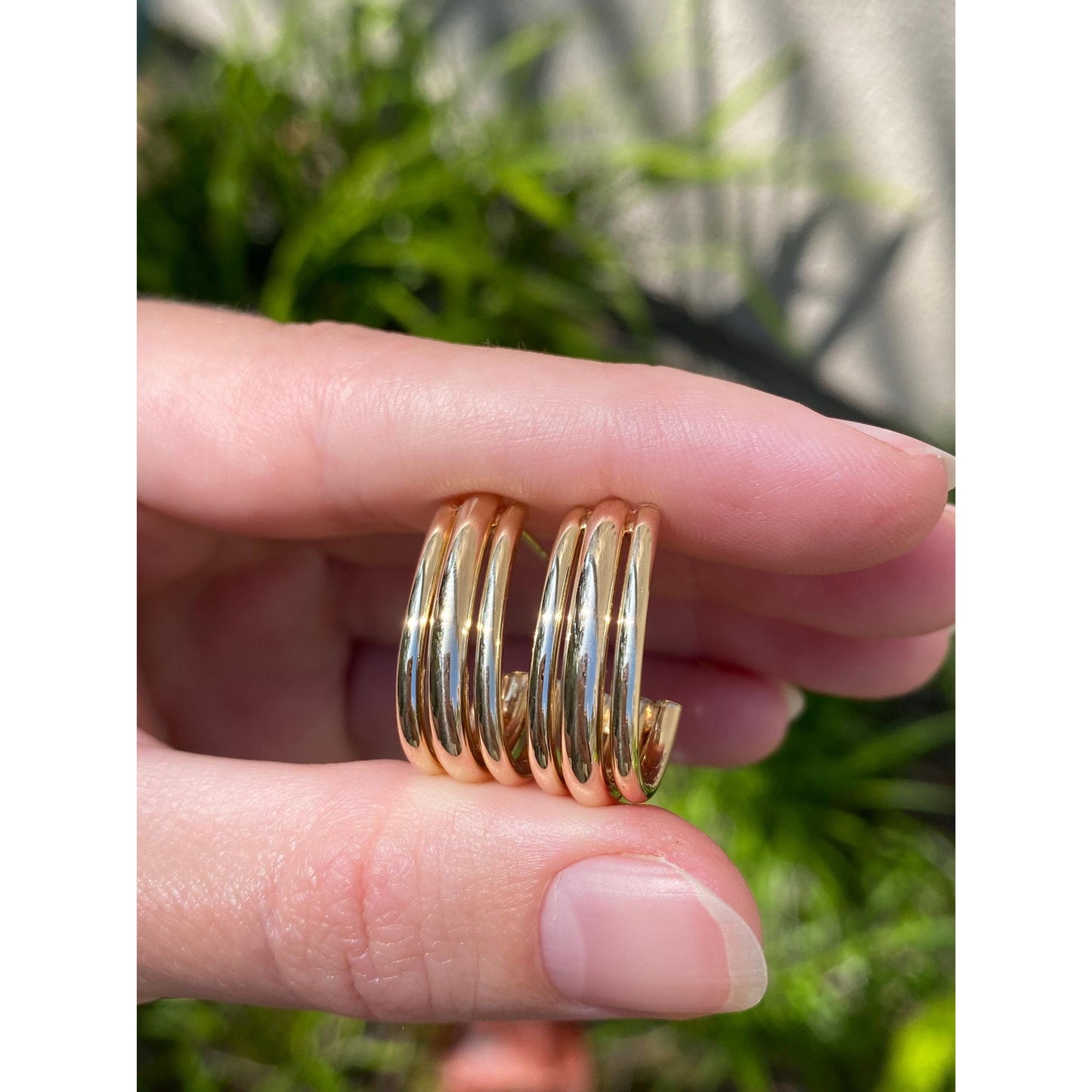 Vintage 14k Yellow Gold Layered Drop Half Hoop Earrings