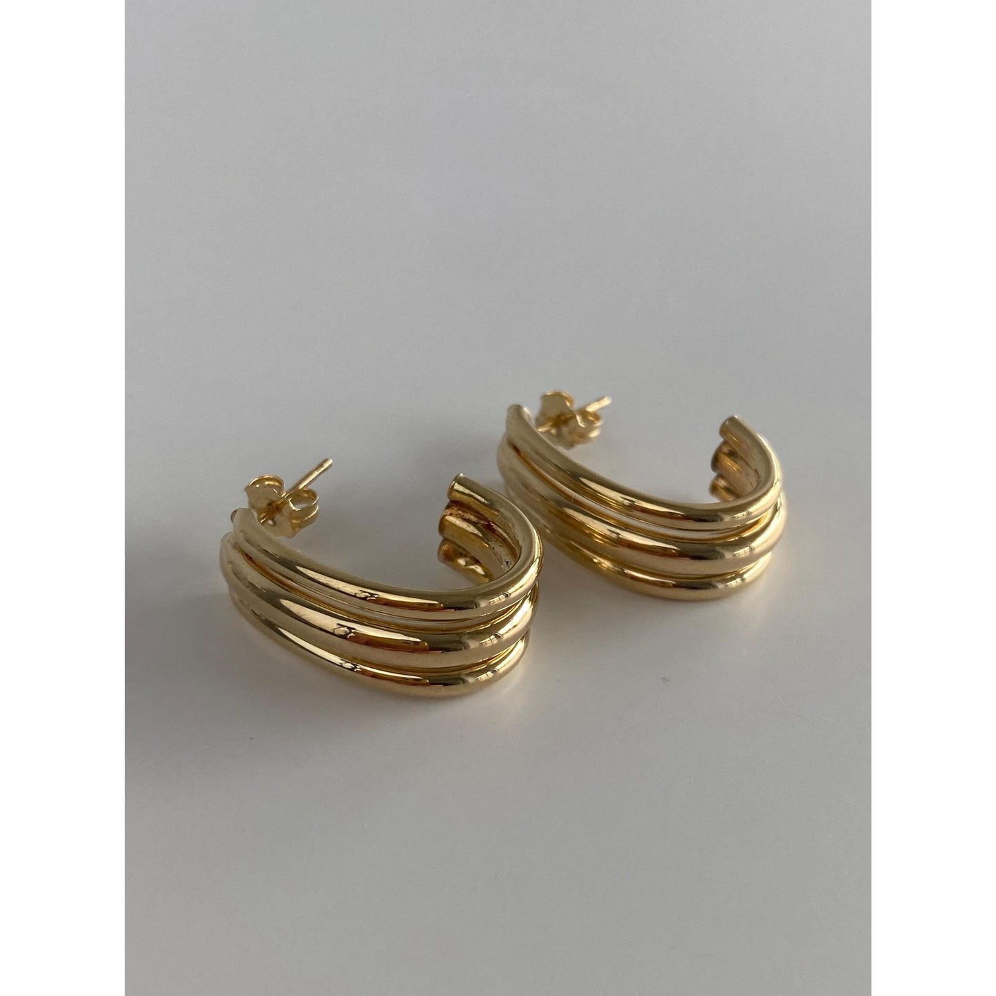 Vintage 14k Yellow Gold Layered Drop Half Hoop Earrings