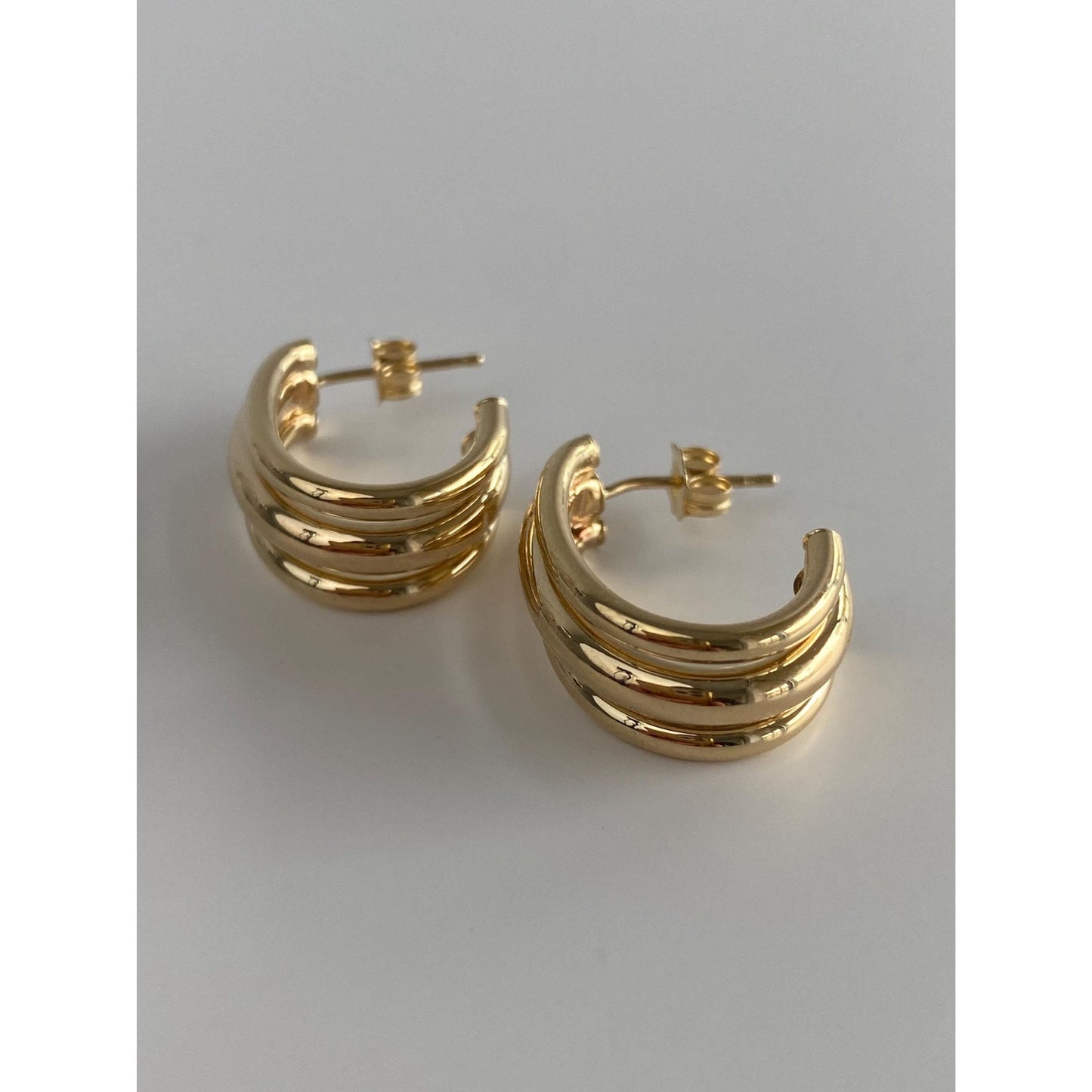 Vintage 14k Yellow Gold Layered Drop Half Hoop Earrings