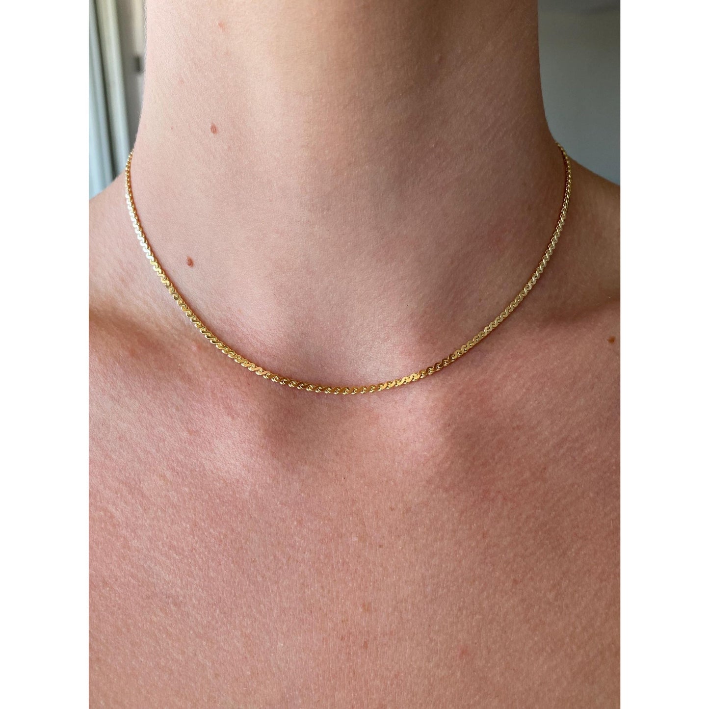 Vintage Solid 18k Yellow Gold Serpentine Chain Necklace - 15 inches