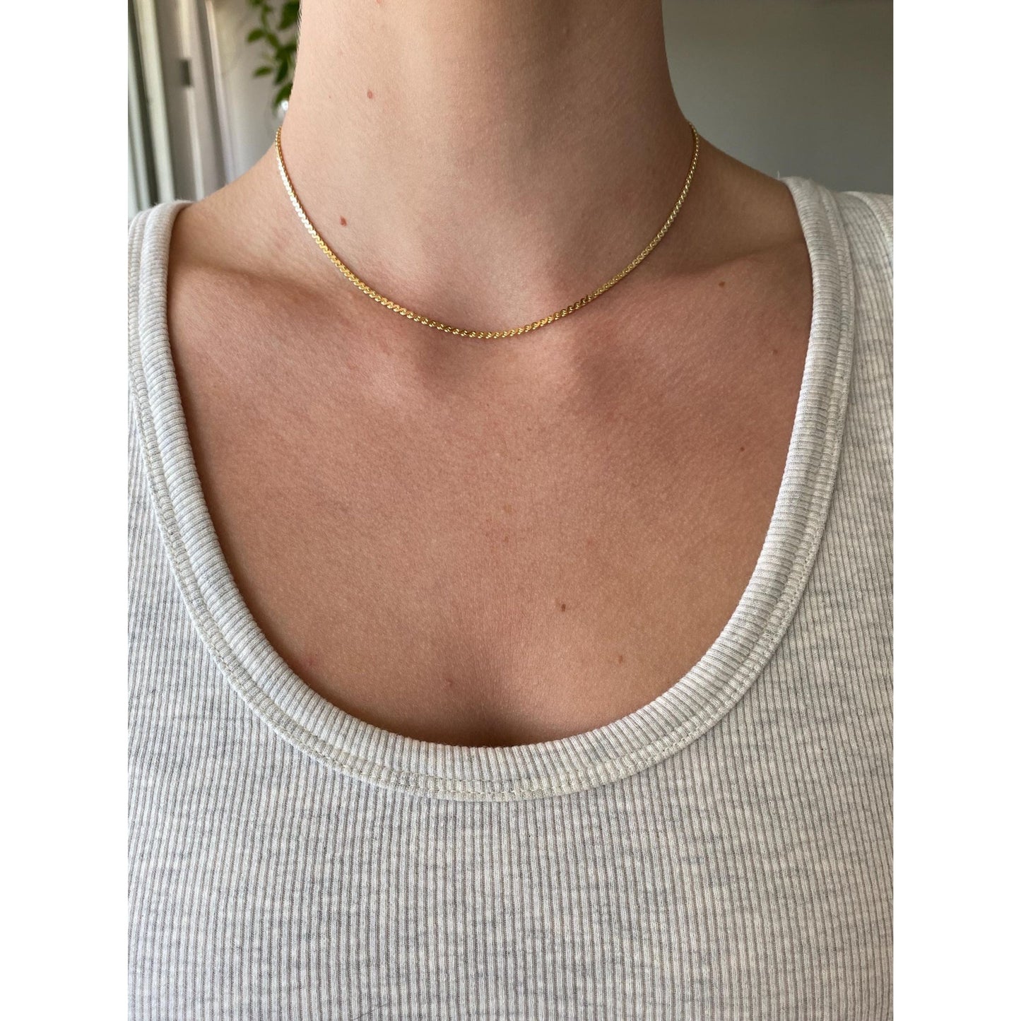 Vintage Solid 18k Yellow Gold Serpentine Chain Necklace - 15 inches