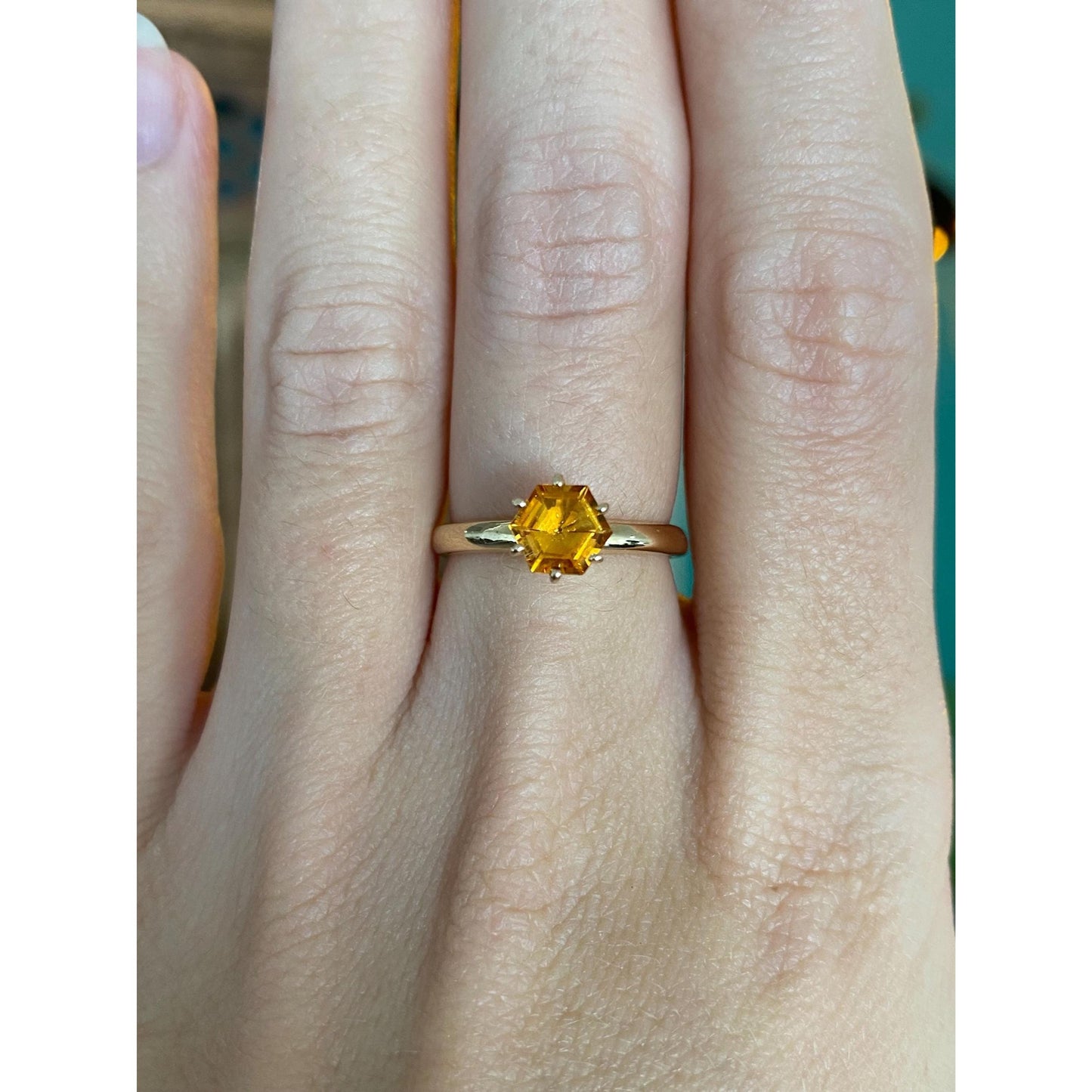 Vintage Solid 14k Yellow Gold Citrine Ring - Size 5.75