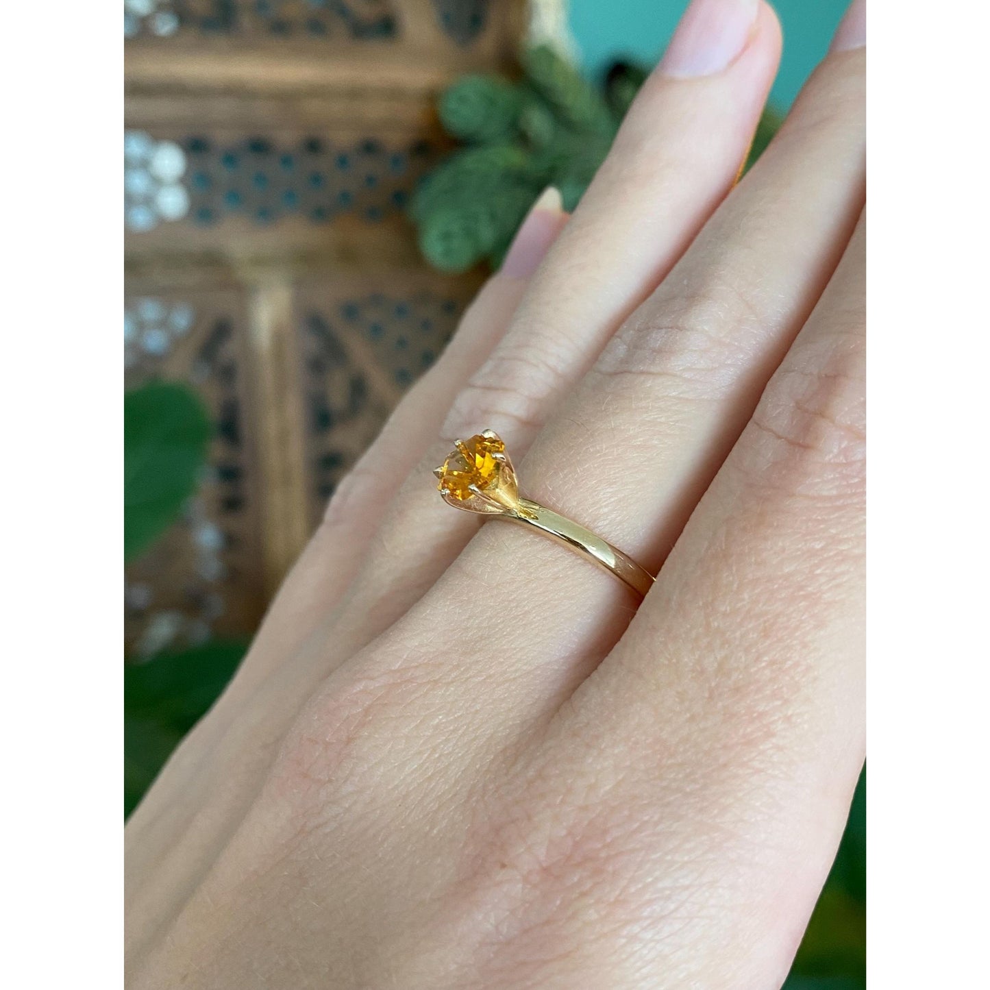 Vintage Solid 14k Yellow Gold Citrine Ring - Size 5.75
